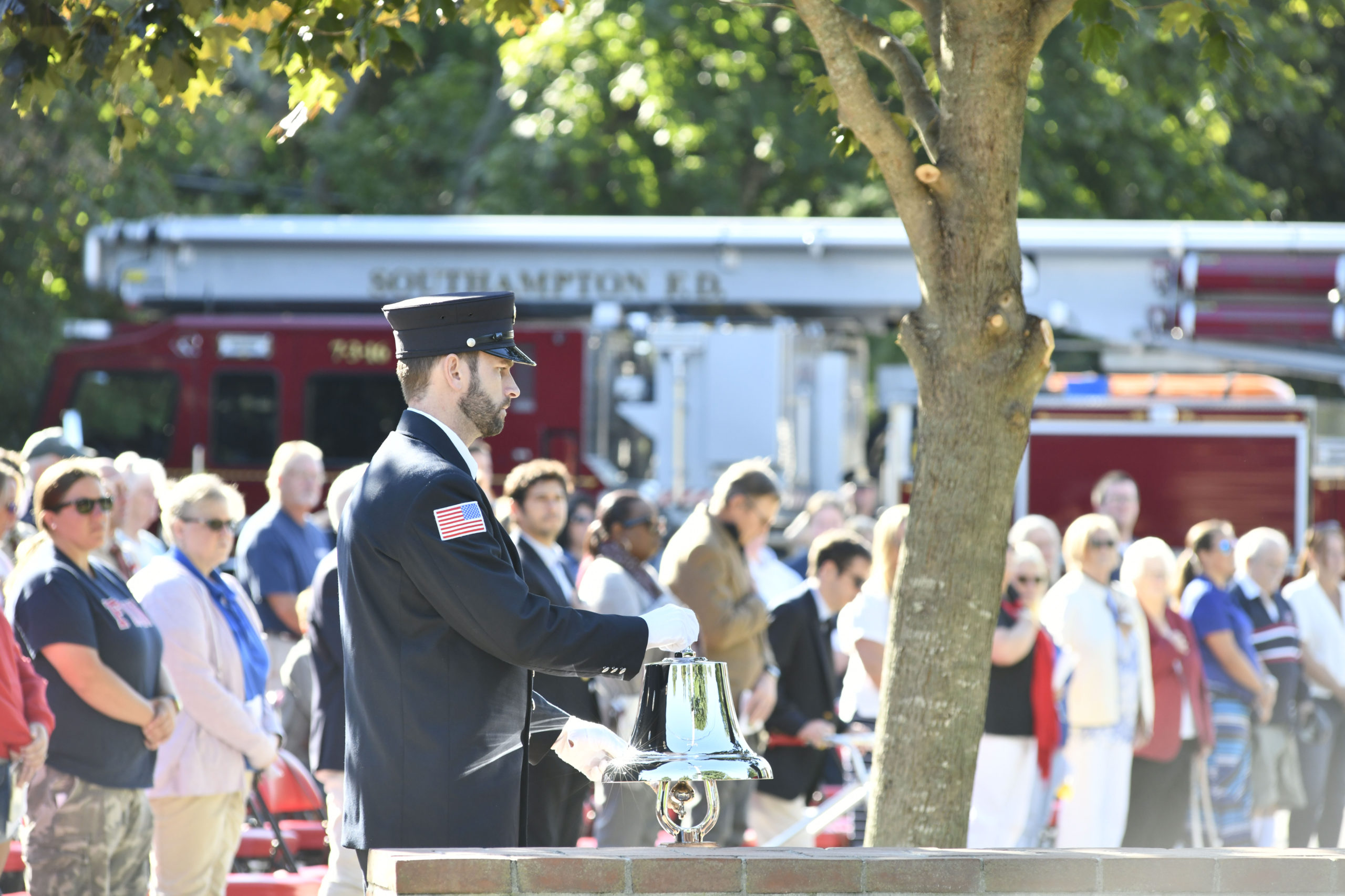 The memorial ceremony at the Southampton Fire Department's Hampton Road Station on Saturday.