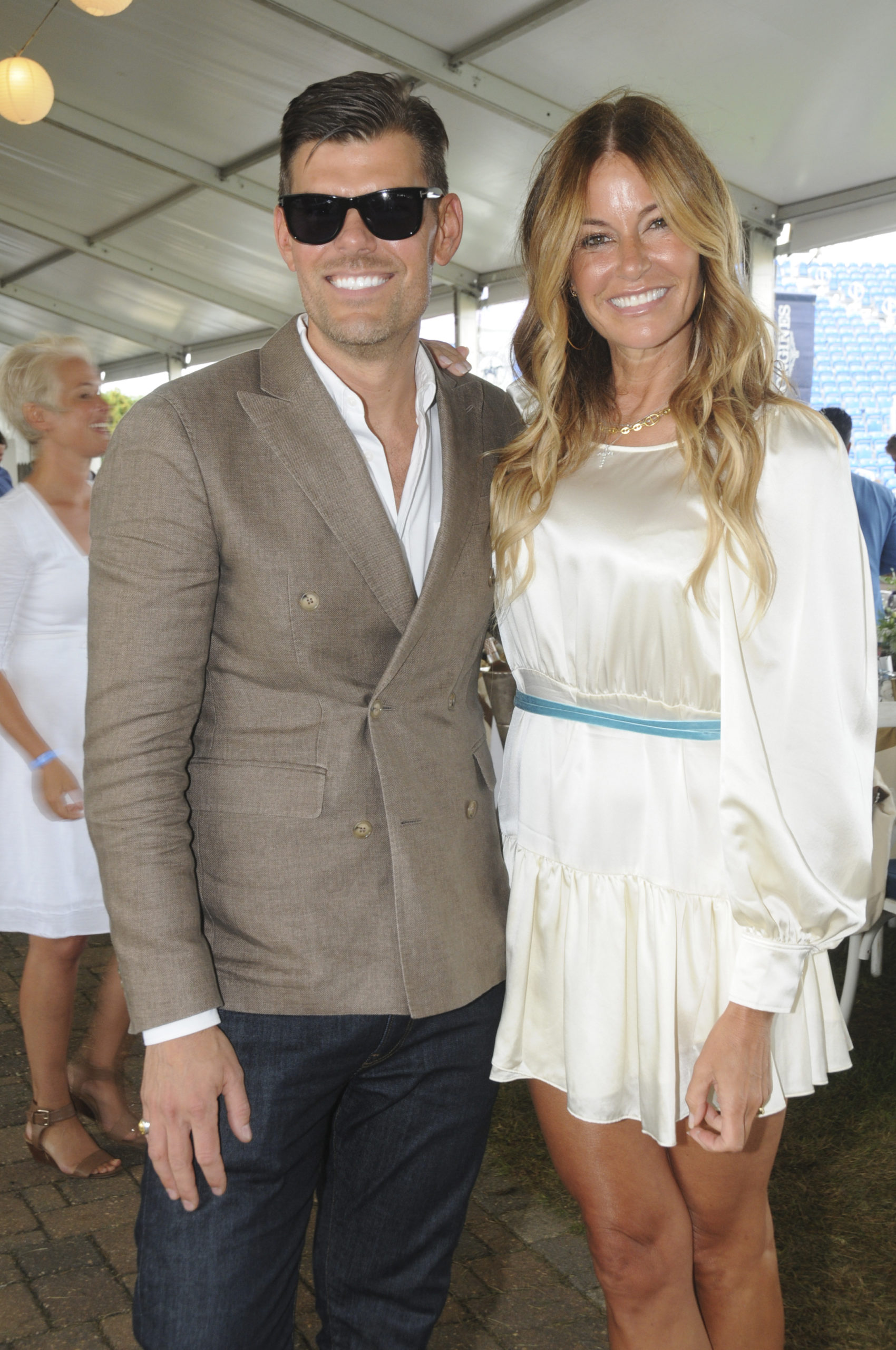 Lee Tucker and Kelly Killoren Bensimon in the tent at the Hamptons Classic Grand Prix on Sunday afternoon.  RICHARD LEWIN