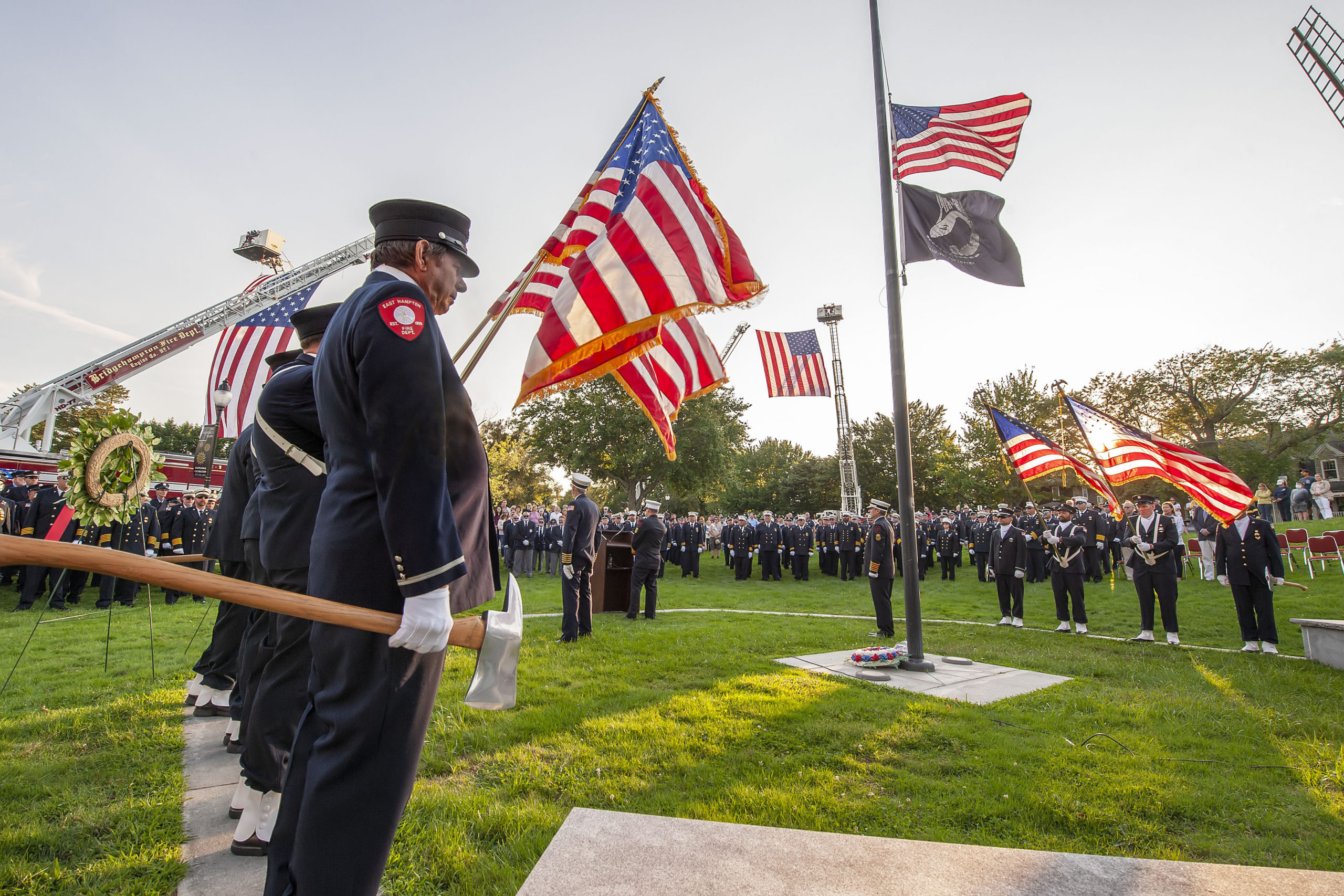 The ceremony commemorating the 20th anniversary of the attack on the World Trade Center, held on the Village Green in East Hampton and attended by 11 different East End fire, police and EMS agencies on Saturday afternoon.