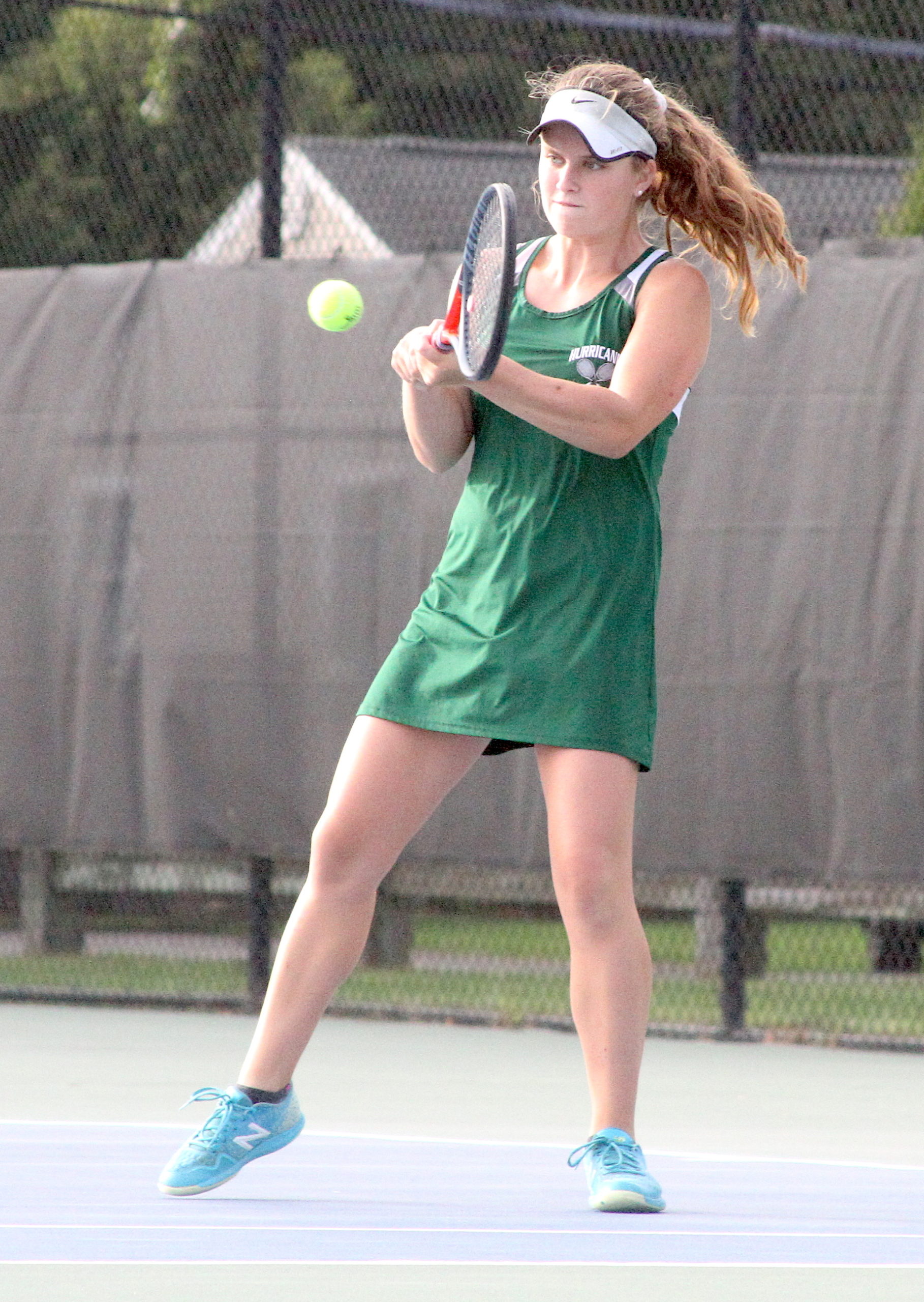 Westhampton Beach senior Katelyn Stabile connects with the ball at No. 2 singles. DESIRÉE KEEGAN