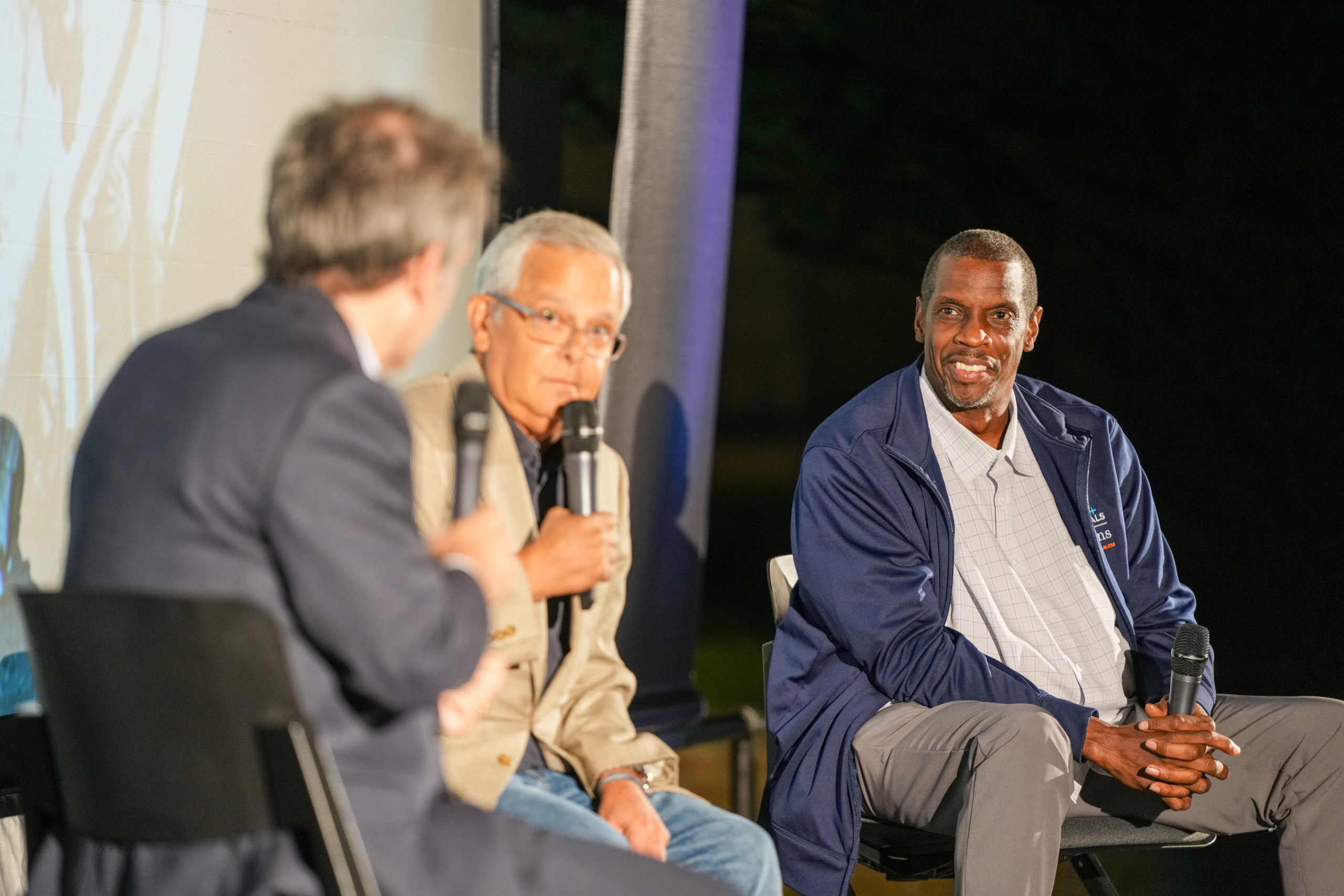 Mike Lupica leads a panel discussion with Dwight Gooden and Nick Davis.