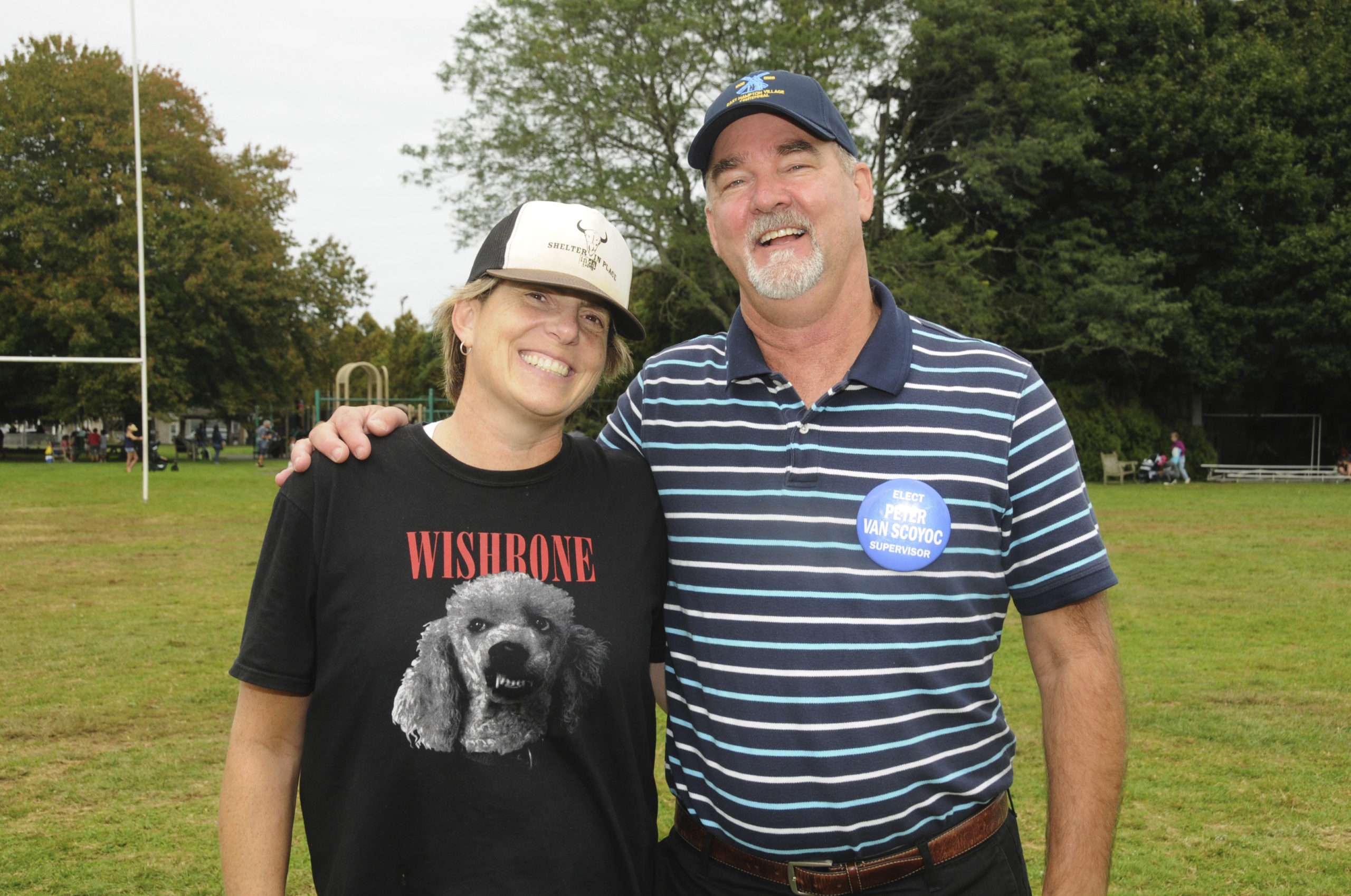 Inda Eaton with East Hampton Town Supervisor Peter Van Scoyoc at the Music Festival in Herrick Park on Saturday.