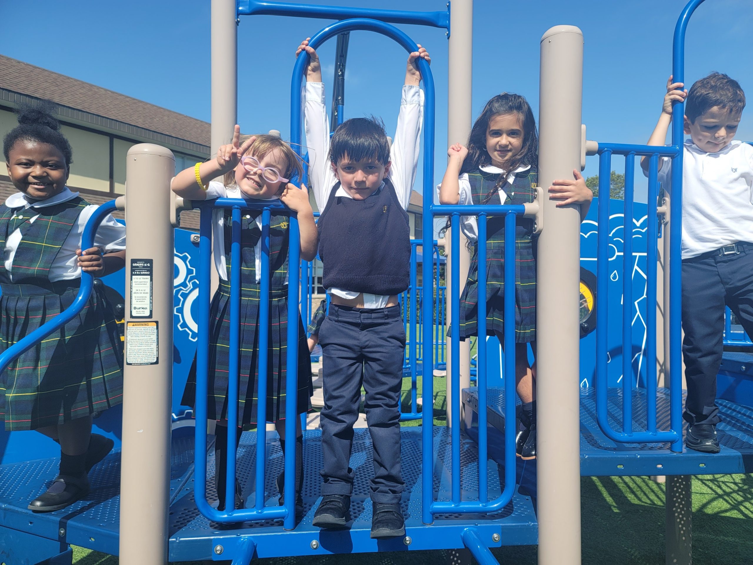 Our Lady of the Hamptons School kindergartners now enjoy their daily outdoor recess on the school's new playground.