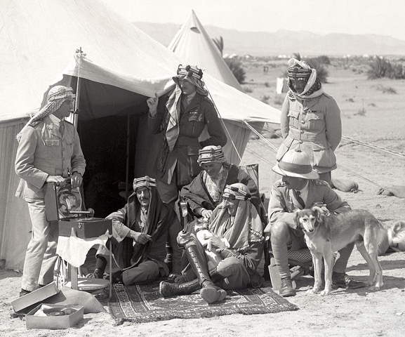 T.E. Lawrence with a gramaphone.