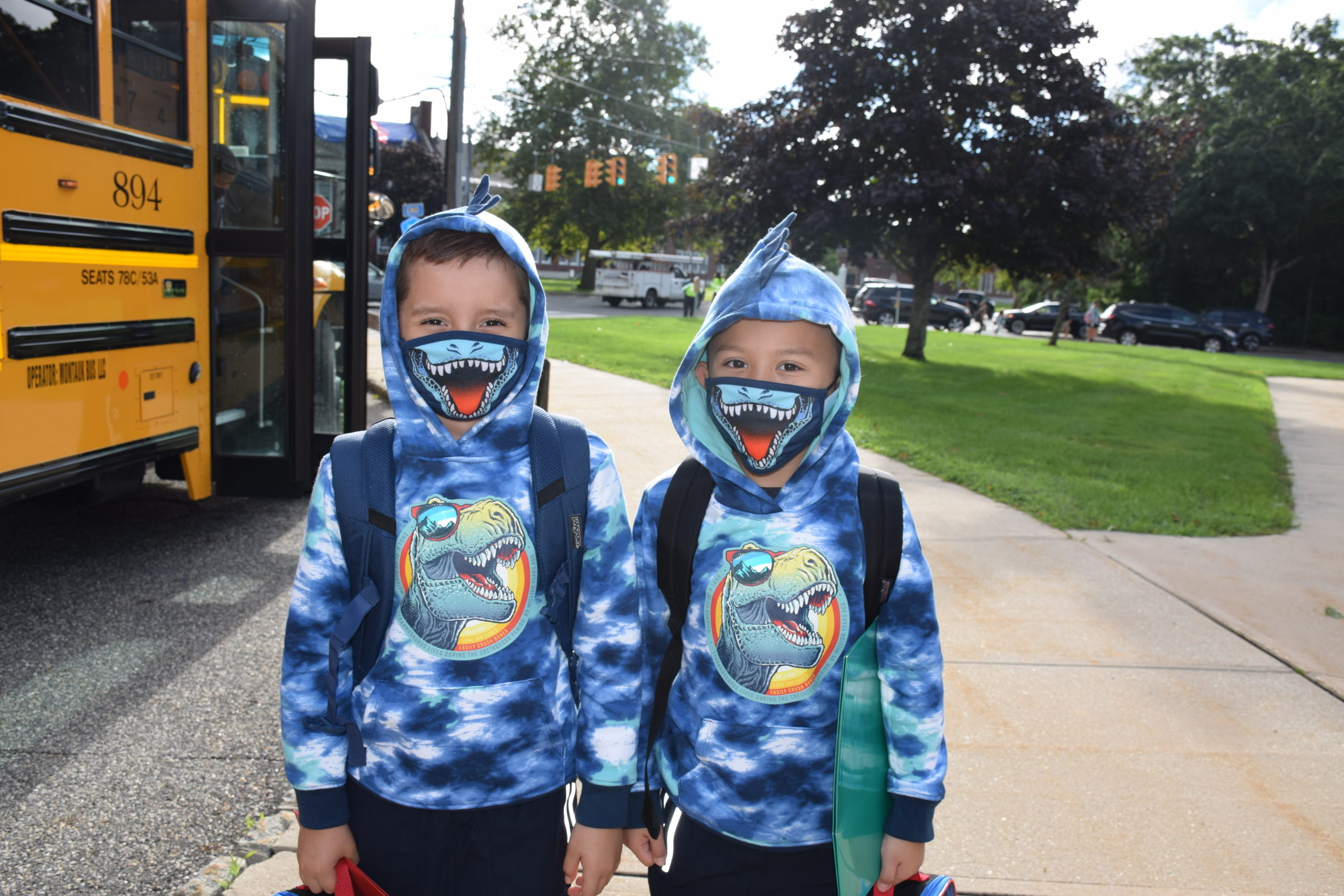 Westhampton Beach Elementary School students were all smiles as they arrived for their first day of school on September 2.