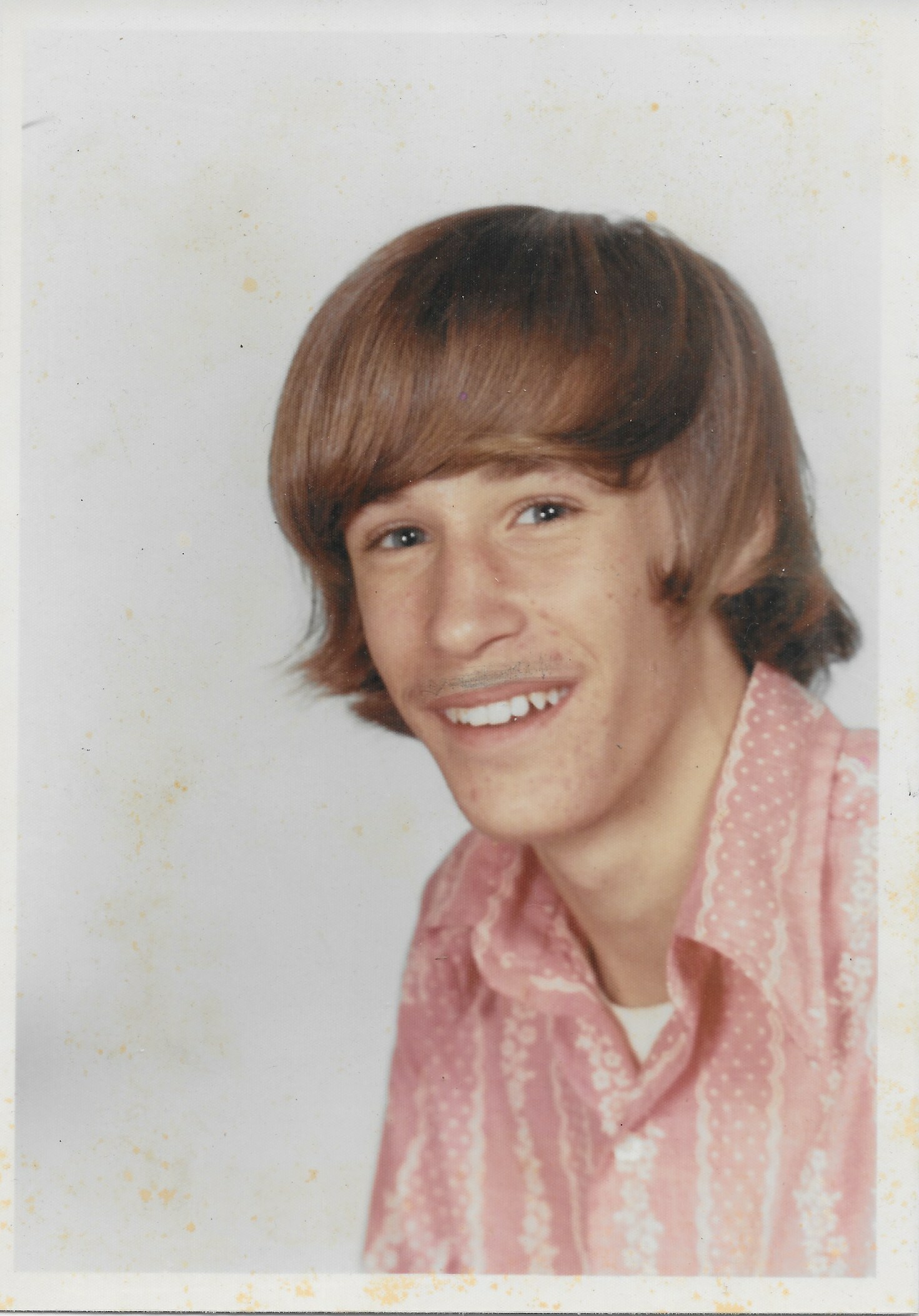 East Hampton Middle School yearbook photo of Geoff Gehman in 1971 when he was 13. Note the long hair, curly sideburns and floral shirt — post-hippie giveaways.