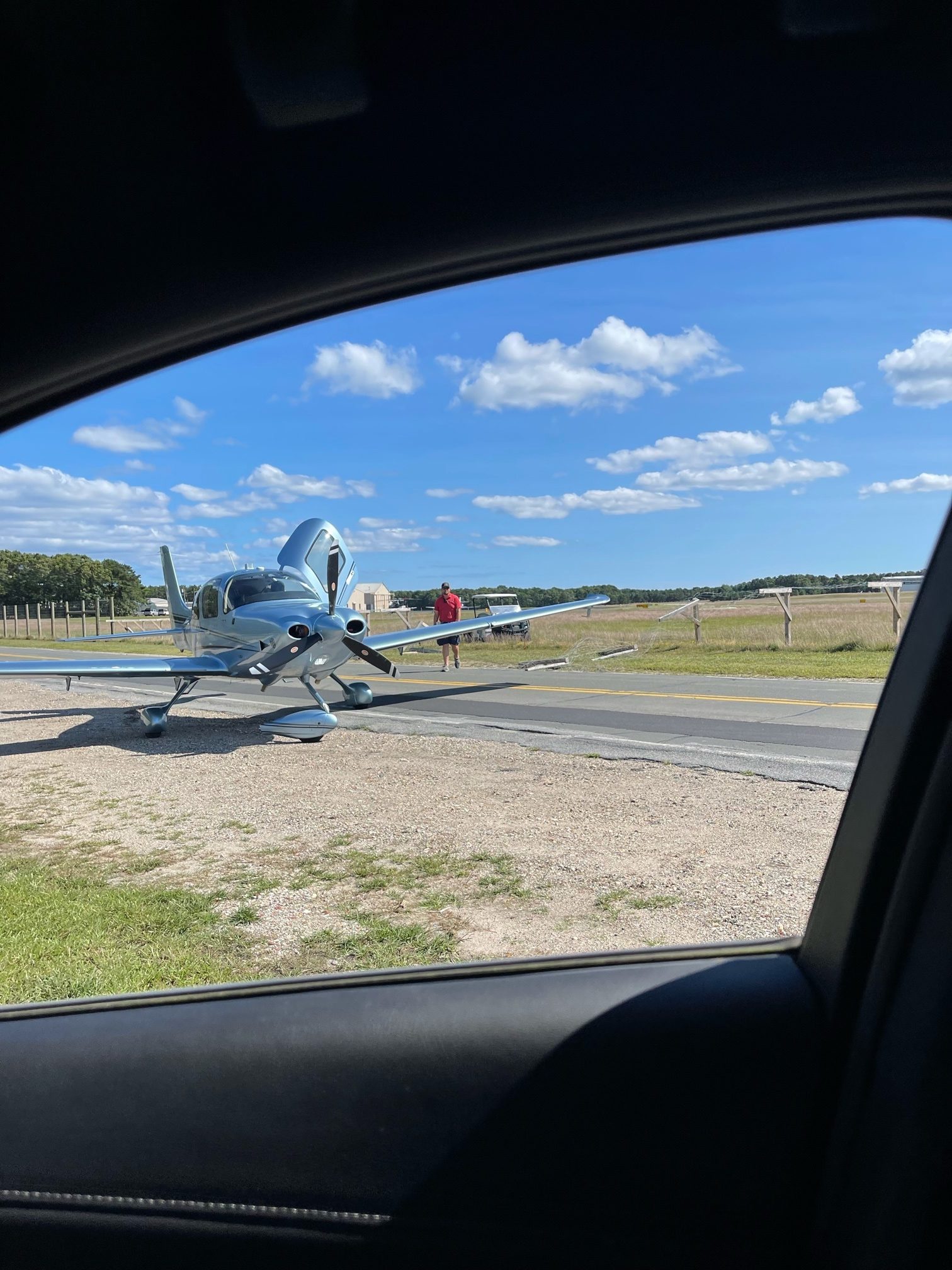 A small plane overshot the runway at East Hampton Airport.      Jackie Dunphy