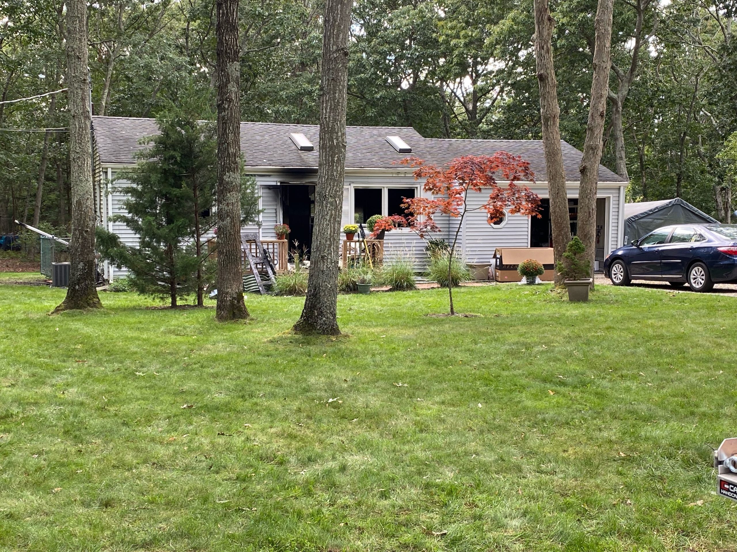 A fire on Bittersweet Avenue in Hampton Bays on Thursday afternoon sent two people to the hospital.