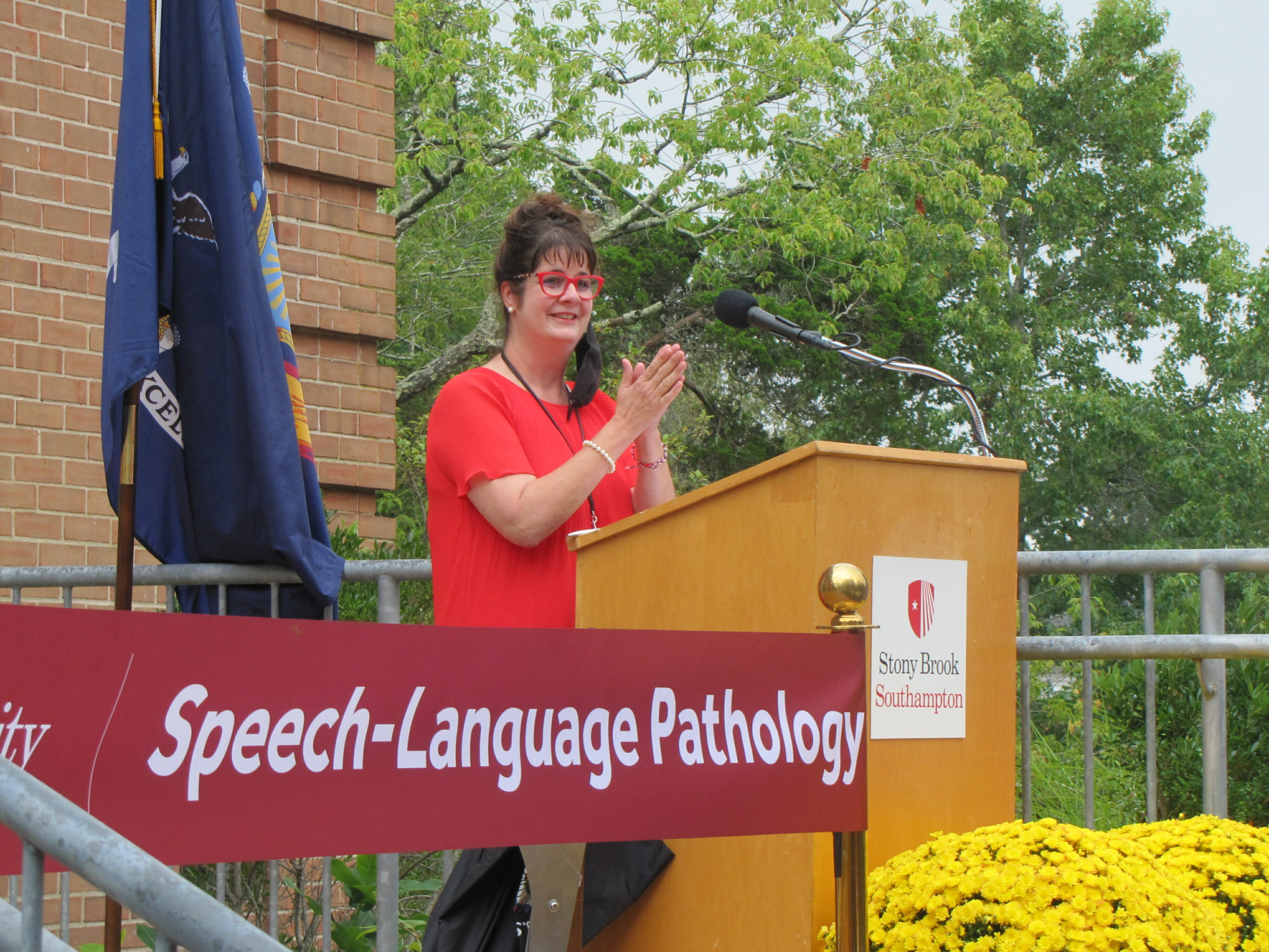 Renee Fabus, Chairwoman of the Stony Brook University Speech-Language Pathology Program at the ribbon cutting for the program's new facilities at the Stony Brook Southampton campus.