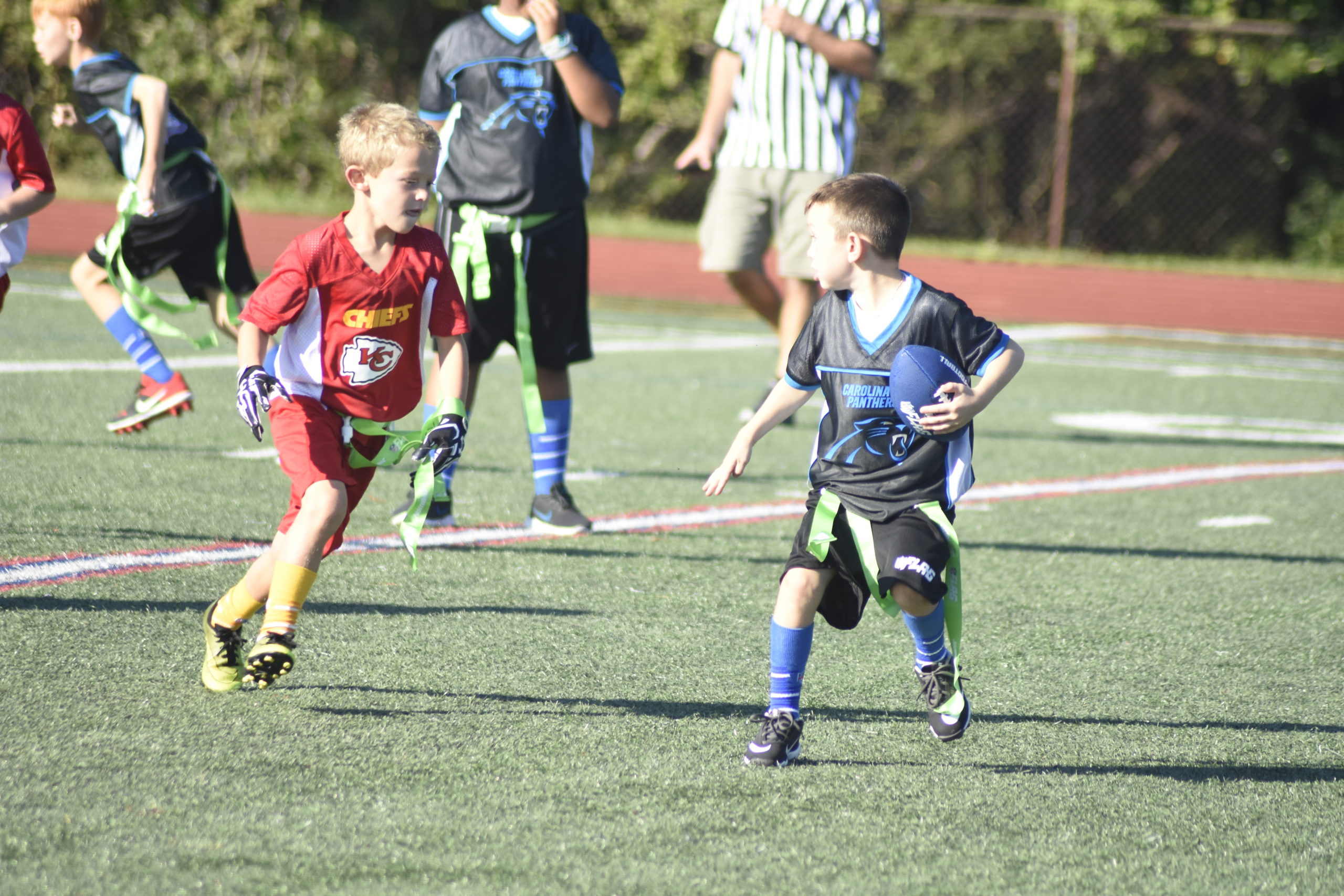 Hampton Bays youth enjoy the very first day of the Baymen Flag Football League on October 3.