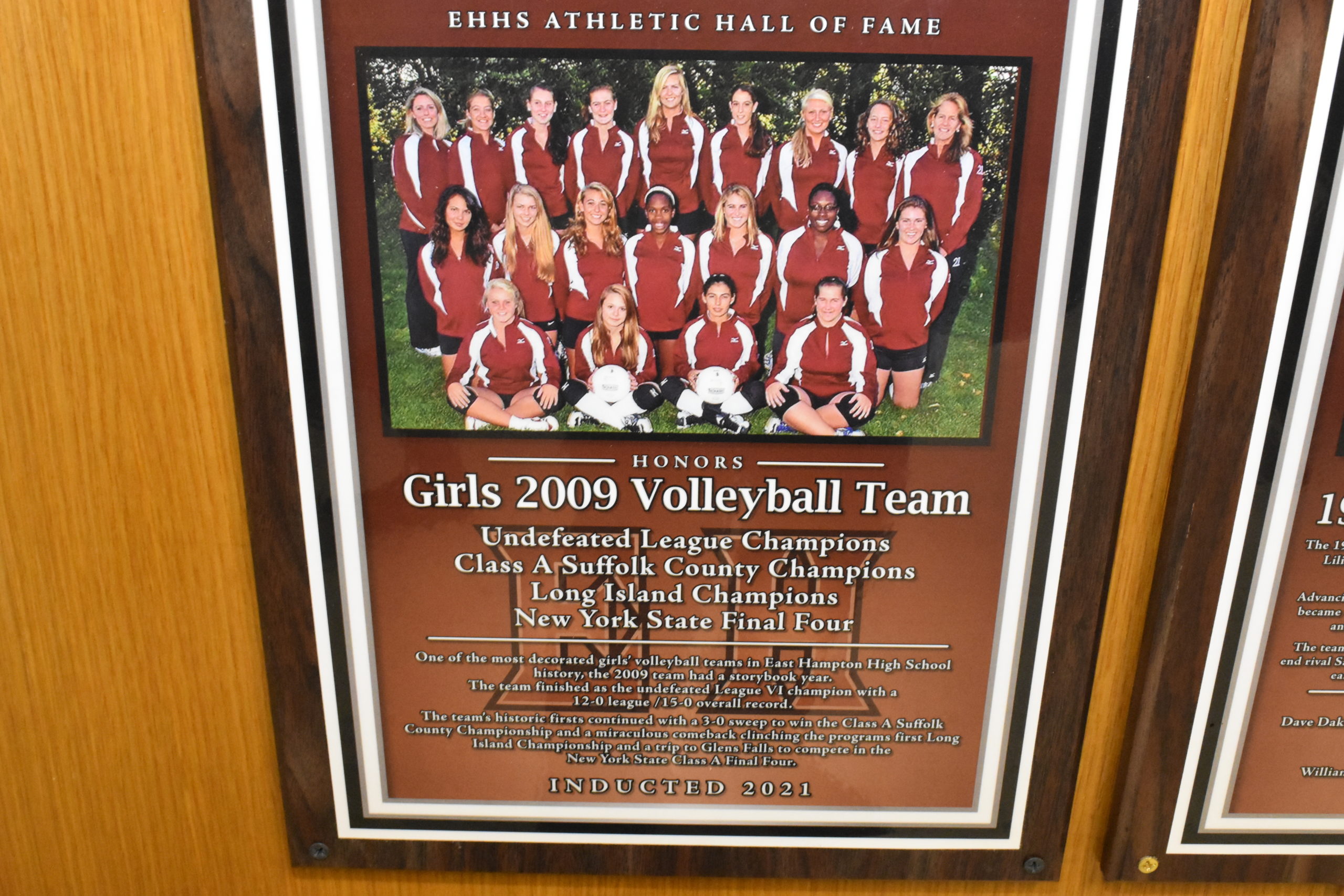 The 2009 girls volleyball team's plaque.