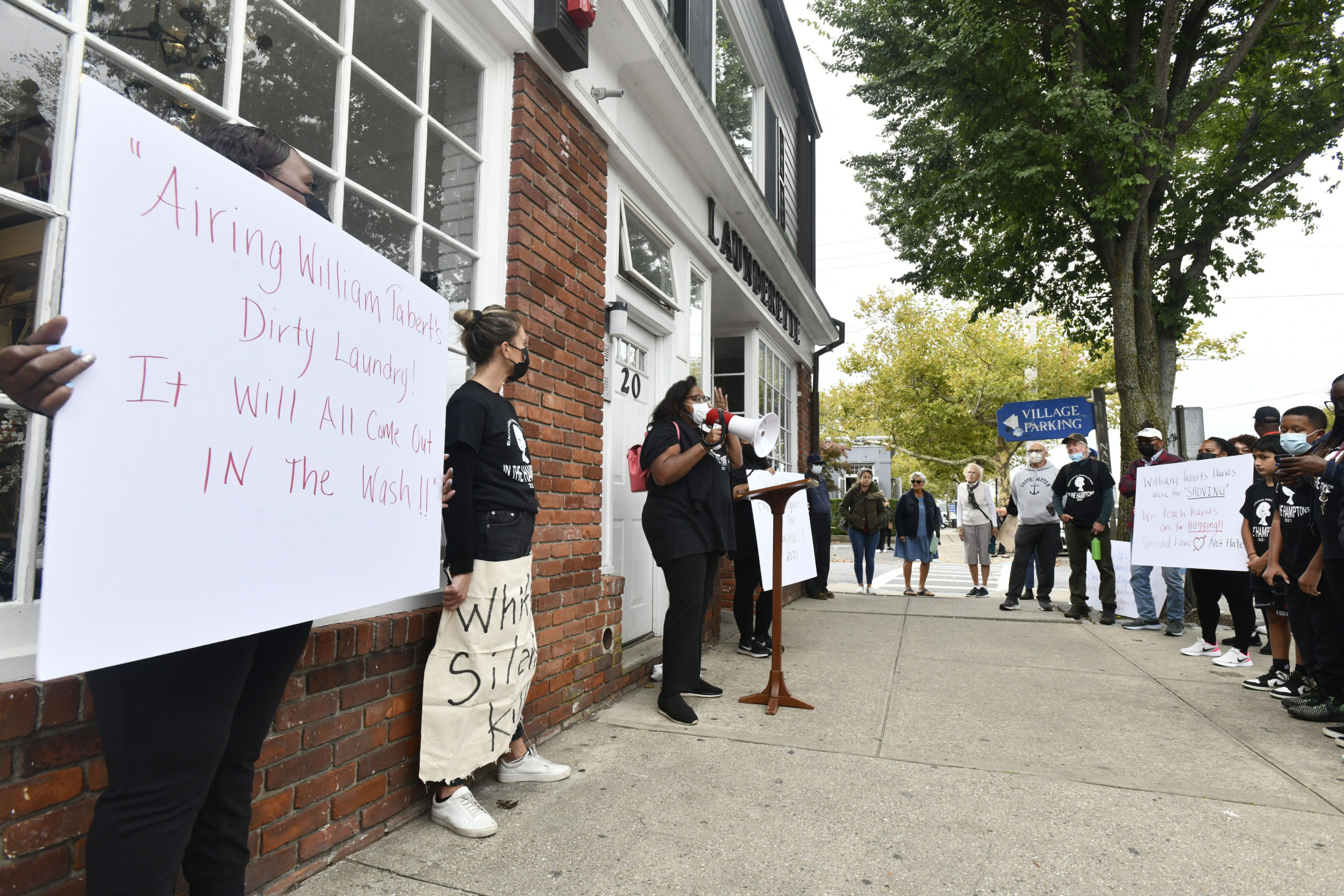 A protest was held at the Sag Harbor Launderette on Saturday.  DANA SHAW
