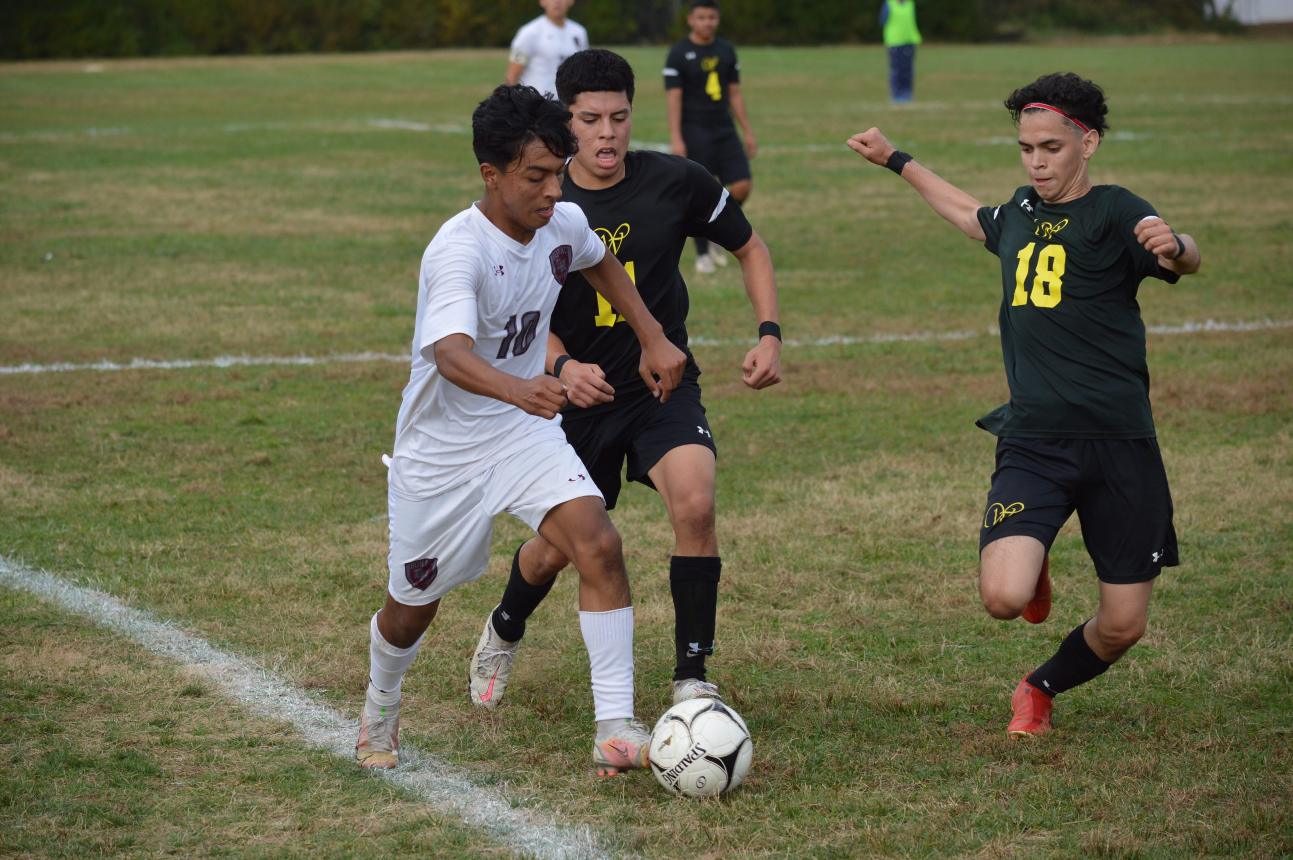 East Hampton’s Eric Armijos was shadowed by a team of Wyandanch defenders all afternoon on Monday.