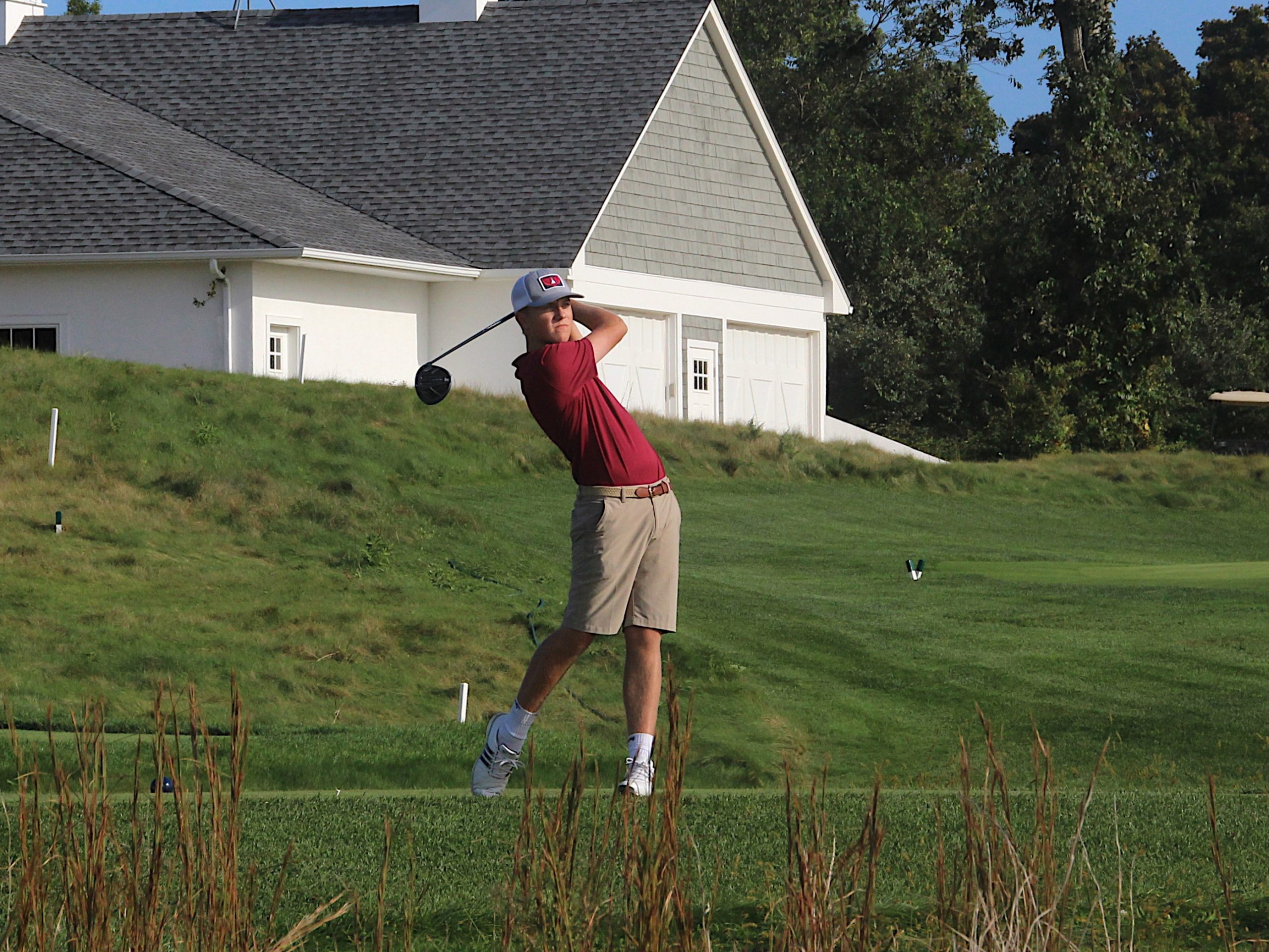 Southampton's Brian Emmons sends a tee shot at South Fork Golf Club in East Hampton on September 23.