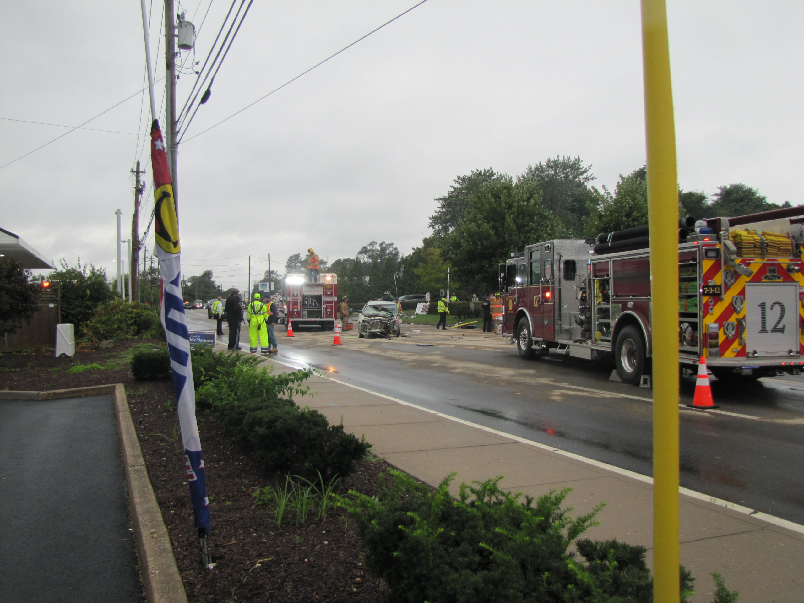 Emergency responders arrive at the scene of the crash.