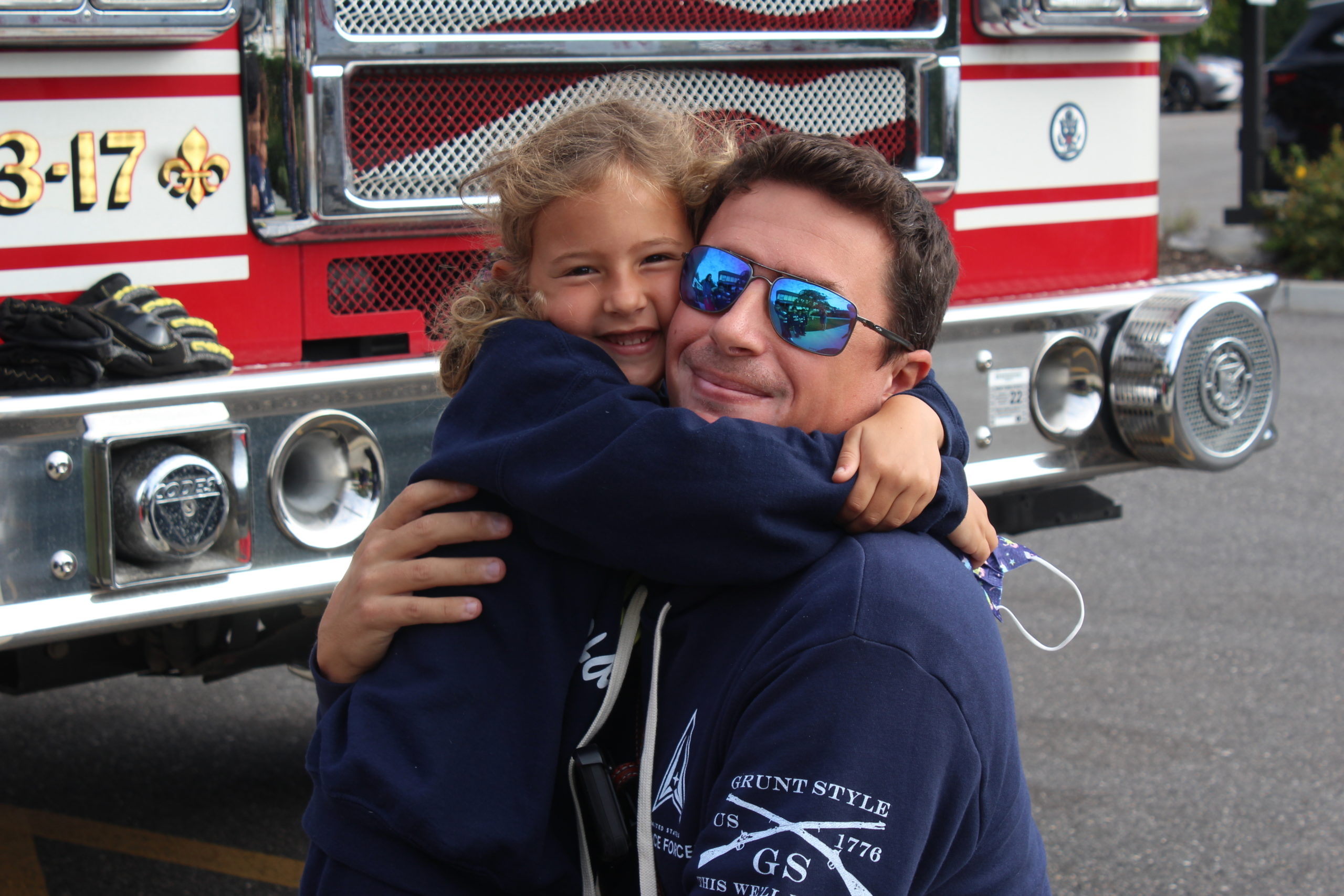 Our Lady of the Hamptons School first-grader Harper Callahan had a chance to greet her dad, Southampton Fire Chief Alfred Callahan.