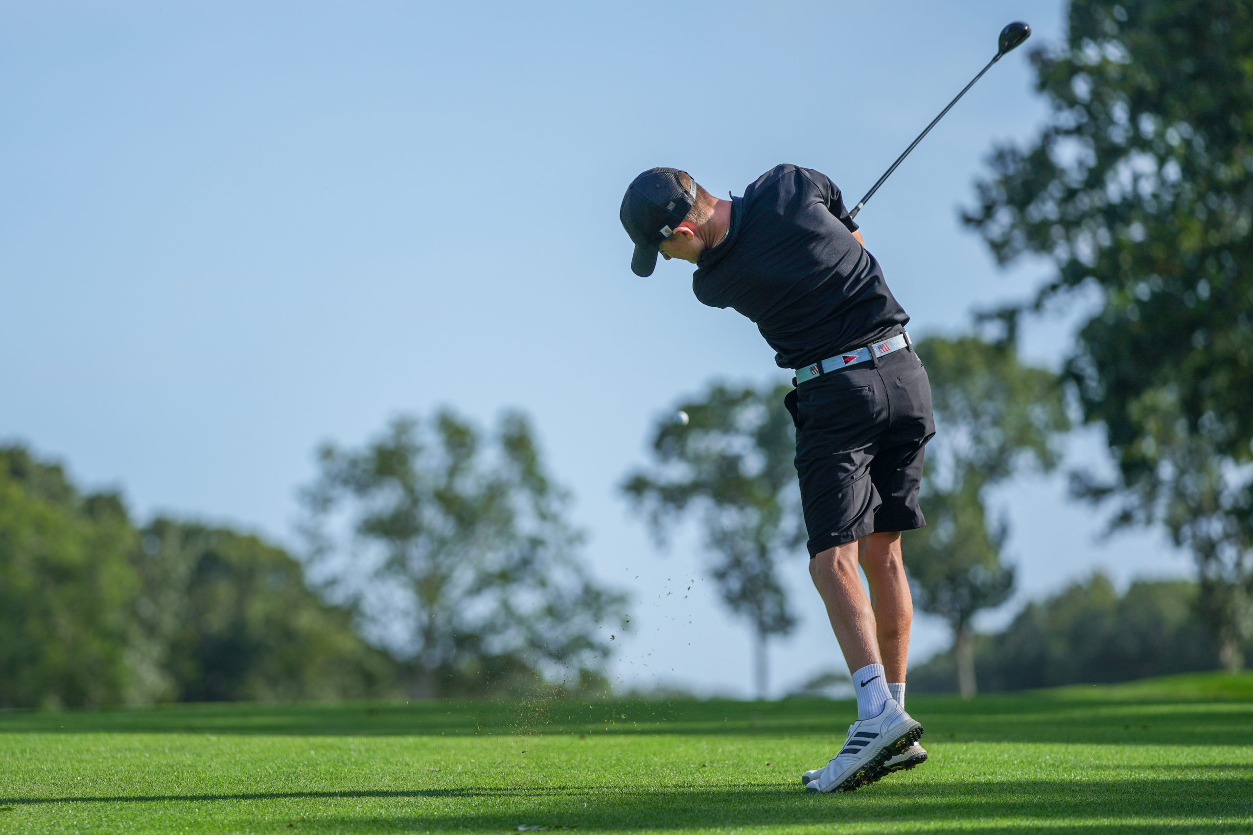 Charlie Beasley of Westhampton Beach drives a ball at Noyac Golf Club on September 23.