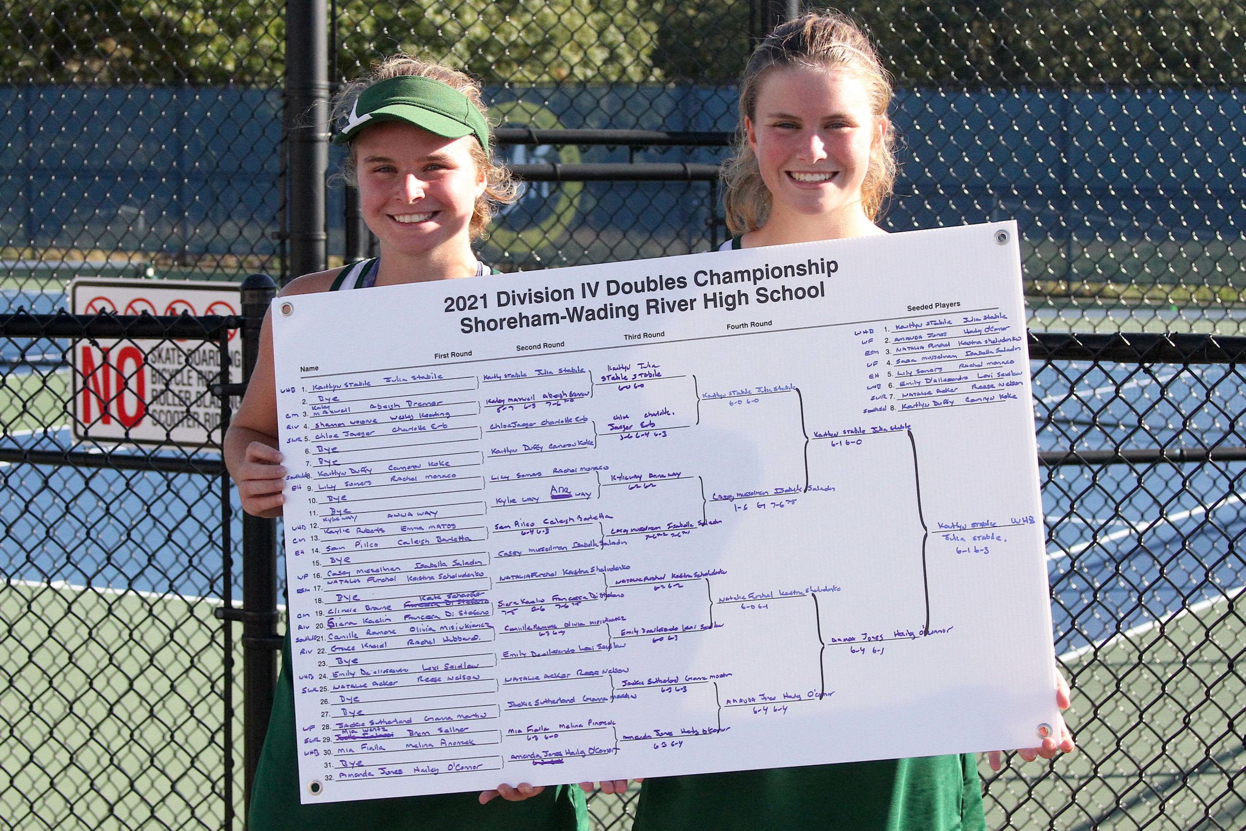 Westhampton Beach senior Katelyn Stabile and younger sister Julia, a sophomore, earned their second straight Division IV title Tuesday. DESIRÉE KEEGAN