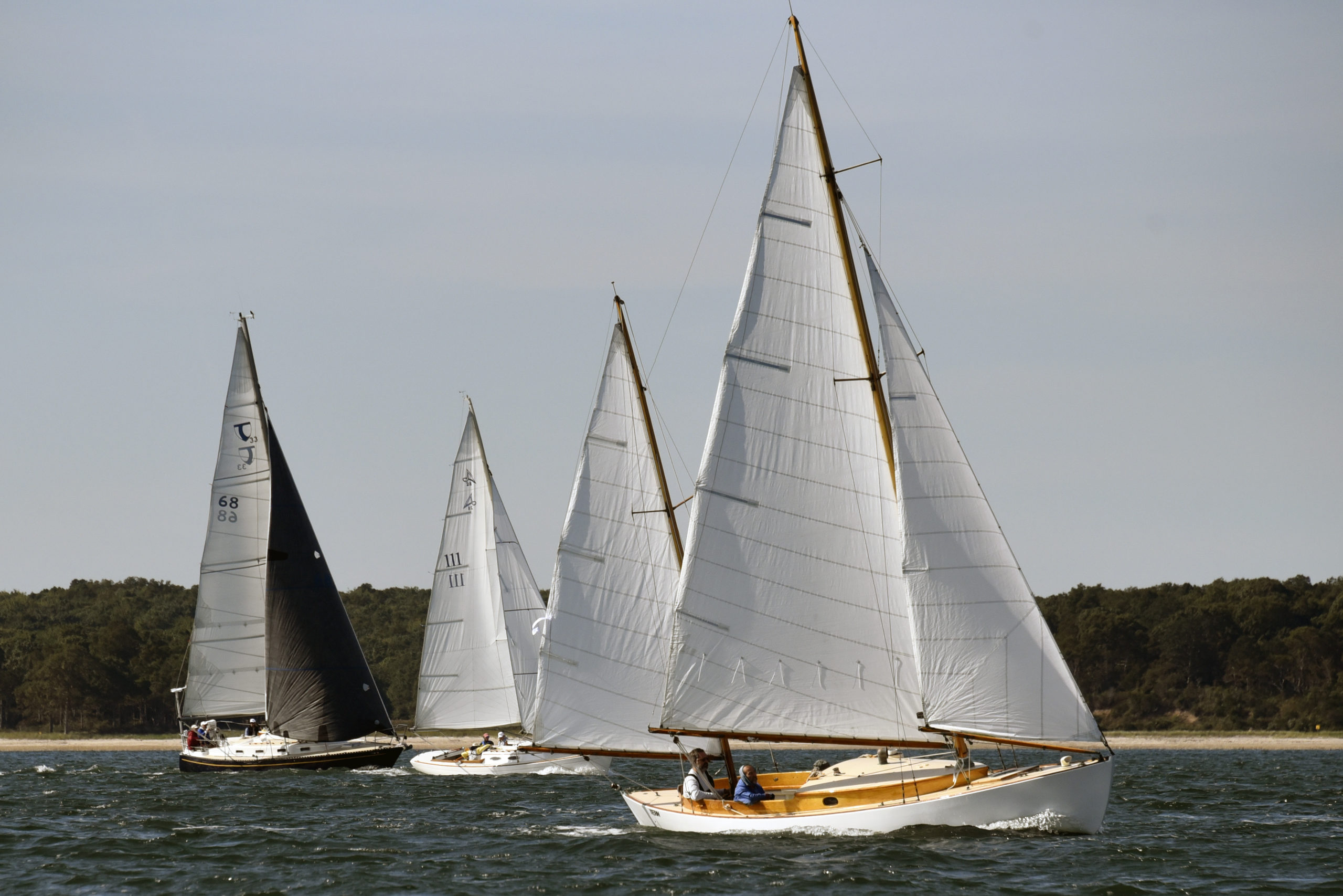 From left to right: Bill Coster's Tartan 33 Silent Passage; Fred Endemann's Alerion Express Windsong; Montauk shark fisherman Frank Mundus' daughter Pat's classic wooden ketch Tern.