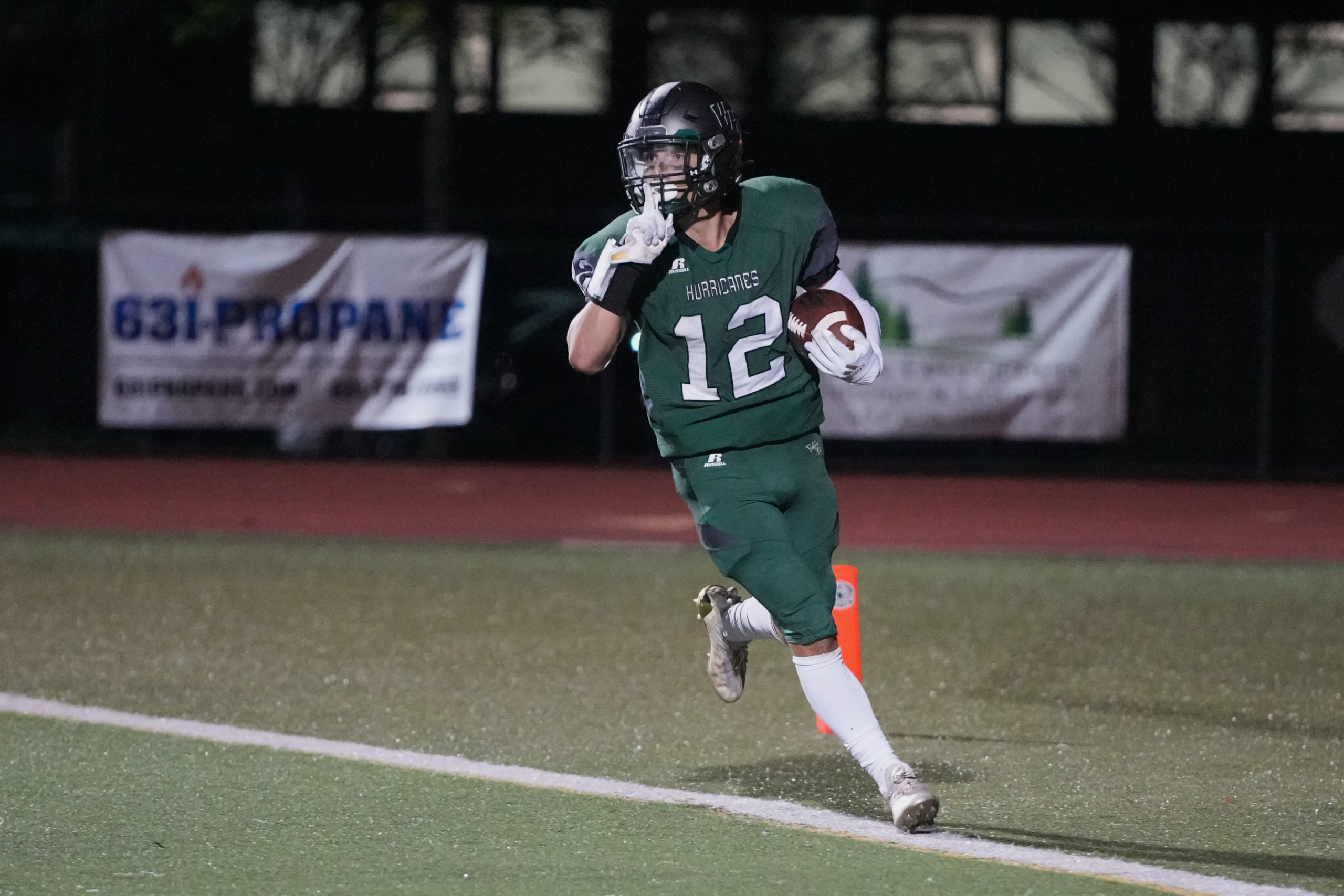 Deegan Laube's 14-yard touchdown reception from quarterback Will Gambino made it a 30-9 game in favor of the Hurricanes, who went on to win 35-9 over Comsewogue.