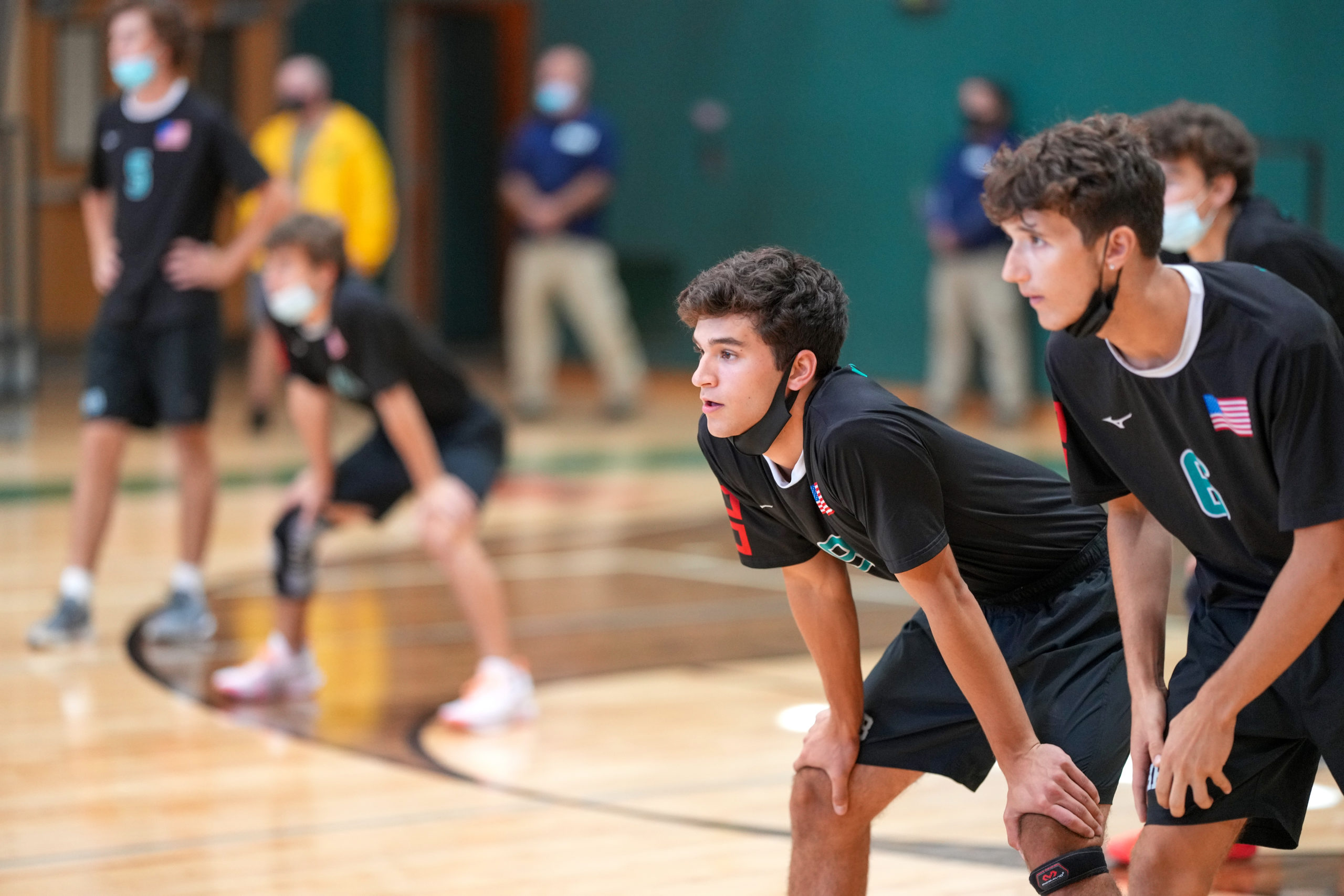 Westhampton Beach junior Declan Kerns and senior Joe Green wait for Eastport-South Manor's serve.