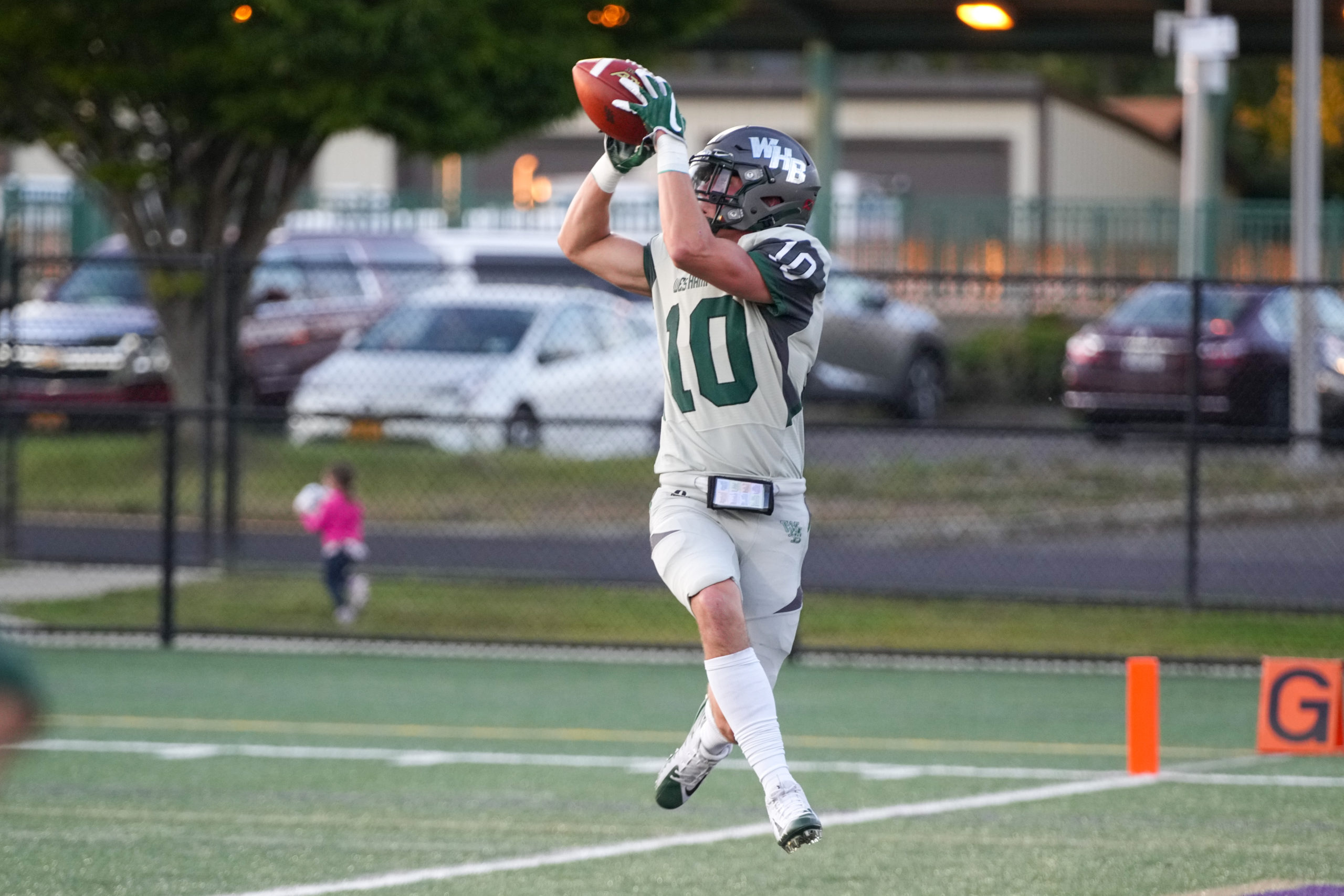 Westhampton Beach senior wide receiver Christian Killoran catches a pass.