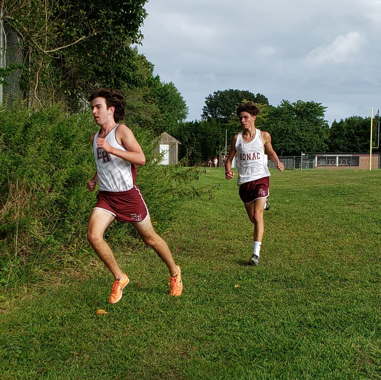 Bonackers Liam Fowkes, left, and Mikey Gilbert running on their home course at East Hampton High School.