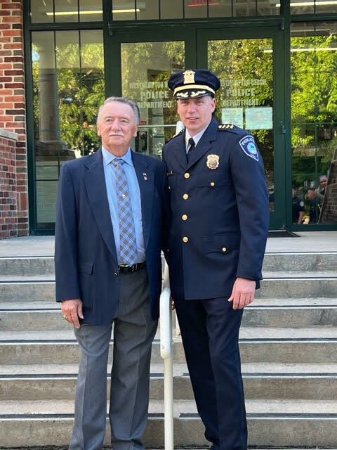 Steven J. McManus, pictured here with his father, was appointed as Westhampton Beach's chief of police on Oct. 7. COURTESY MARIA MOORE
