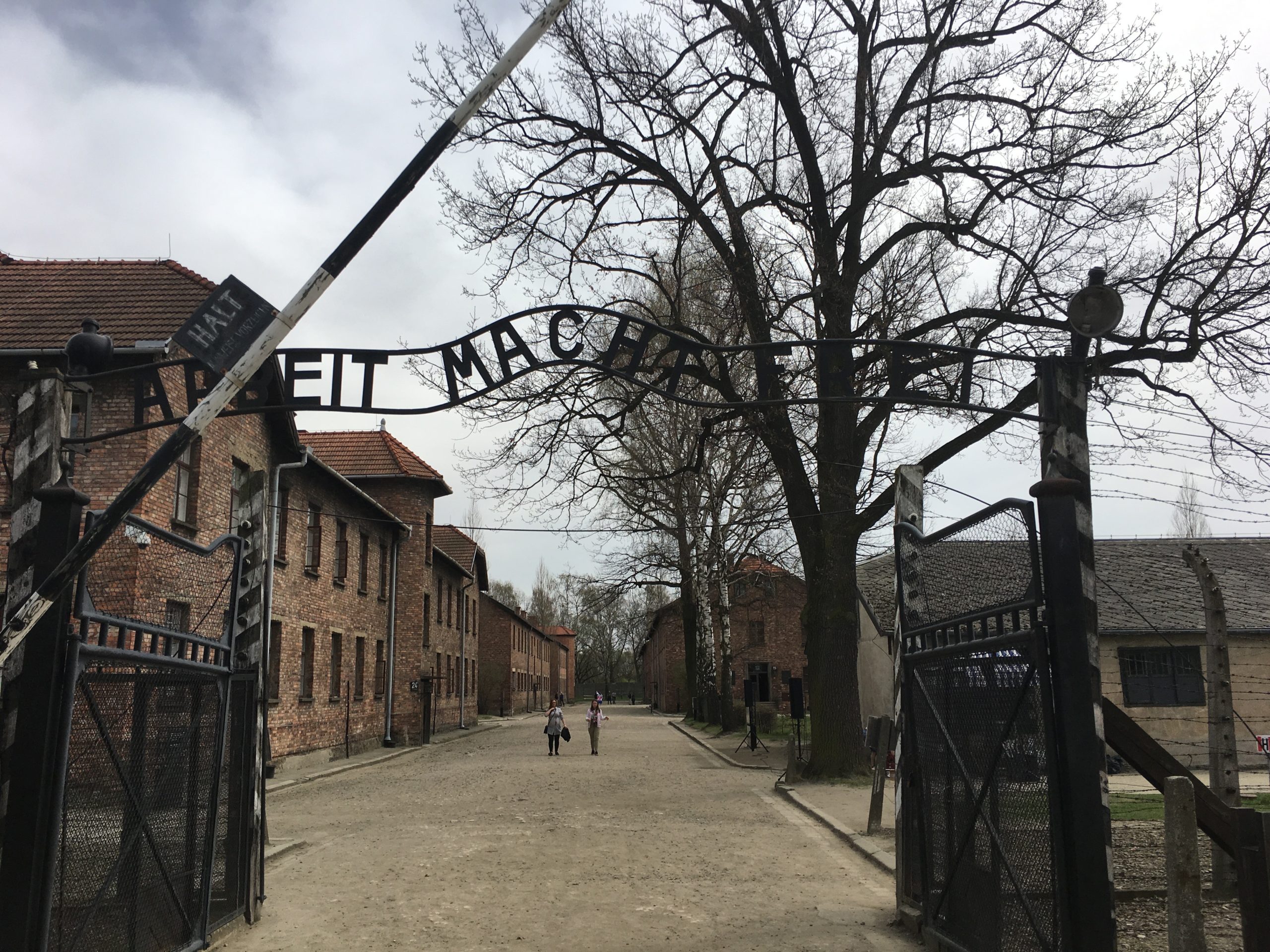 The entrance to the Auschwitz concentration camp reads, 