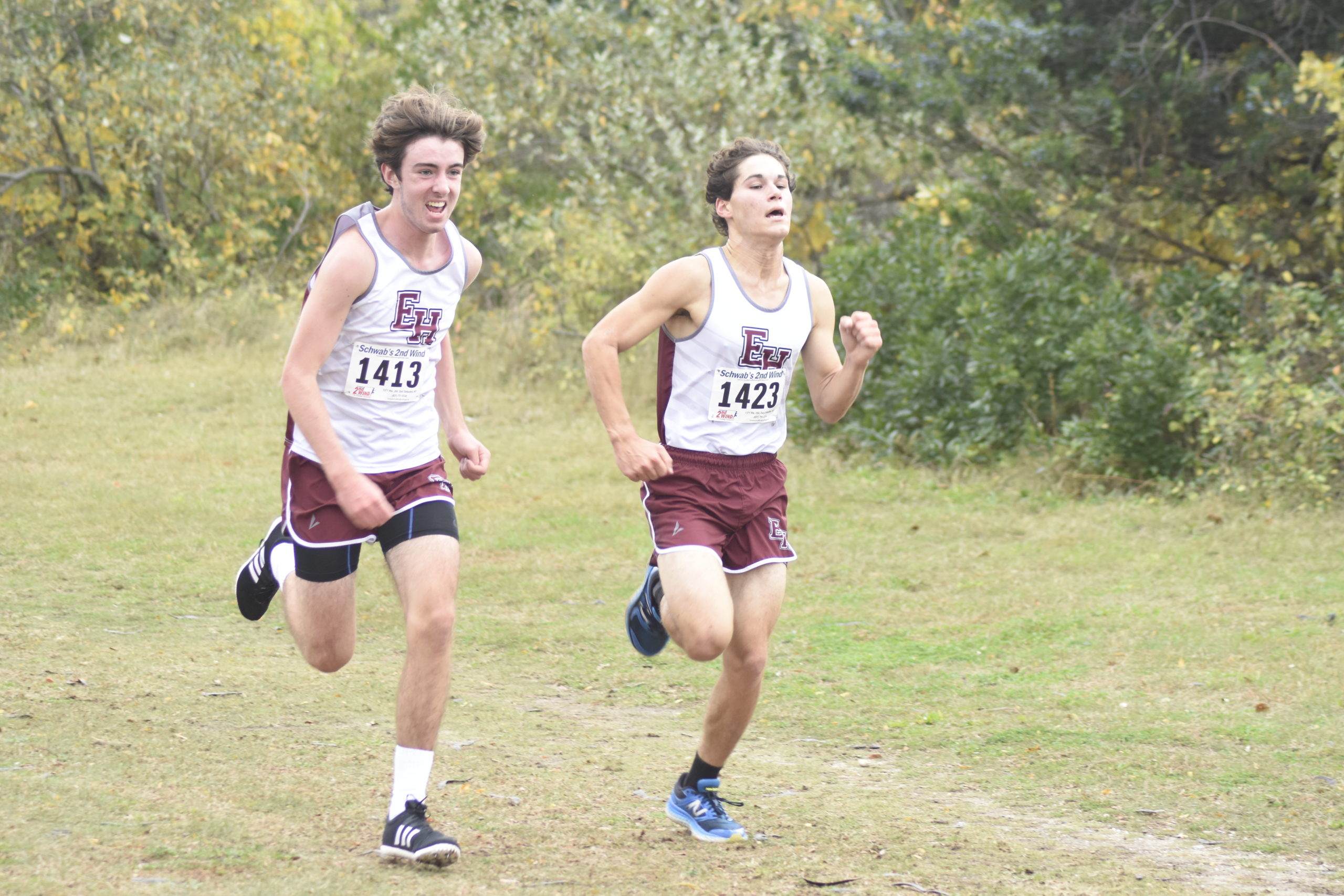 Bonackers Liam Fowkes, left, and Dante Sasso cross the finish line together.