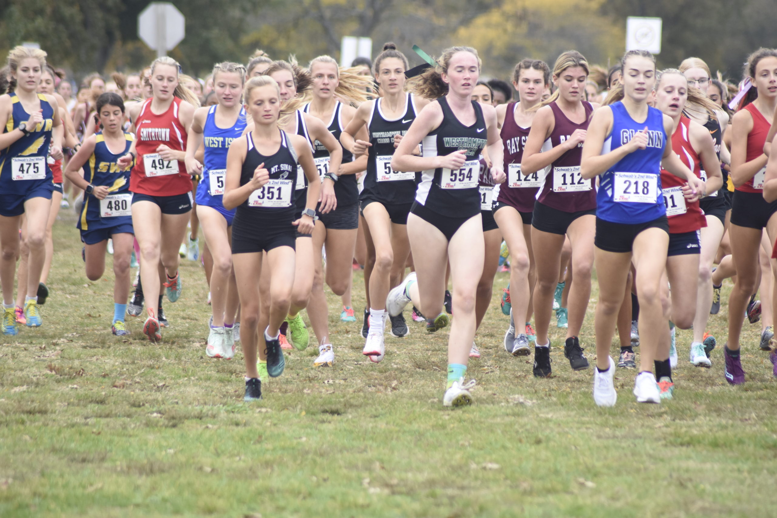 The girls start their championship race at Sunken Meadow State Park in Kings Park on Thursday, October 28.