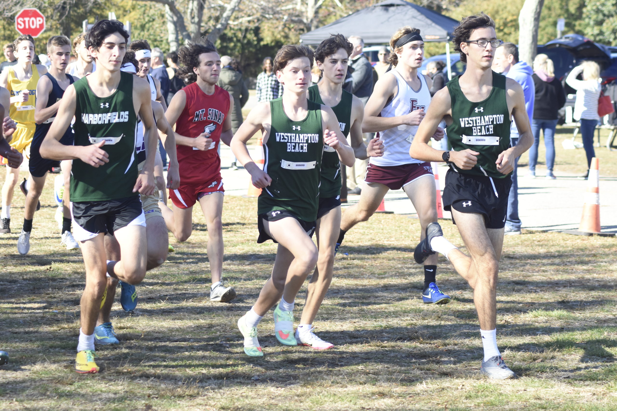Hurricanes, from left, Max Haynia, Trevor Hayes and Gavin Ehlers take an early lead in Friday's Class B race.