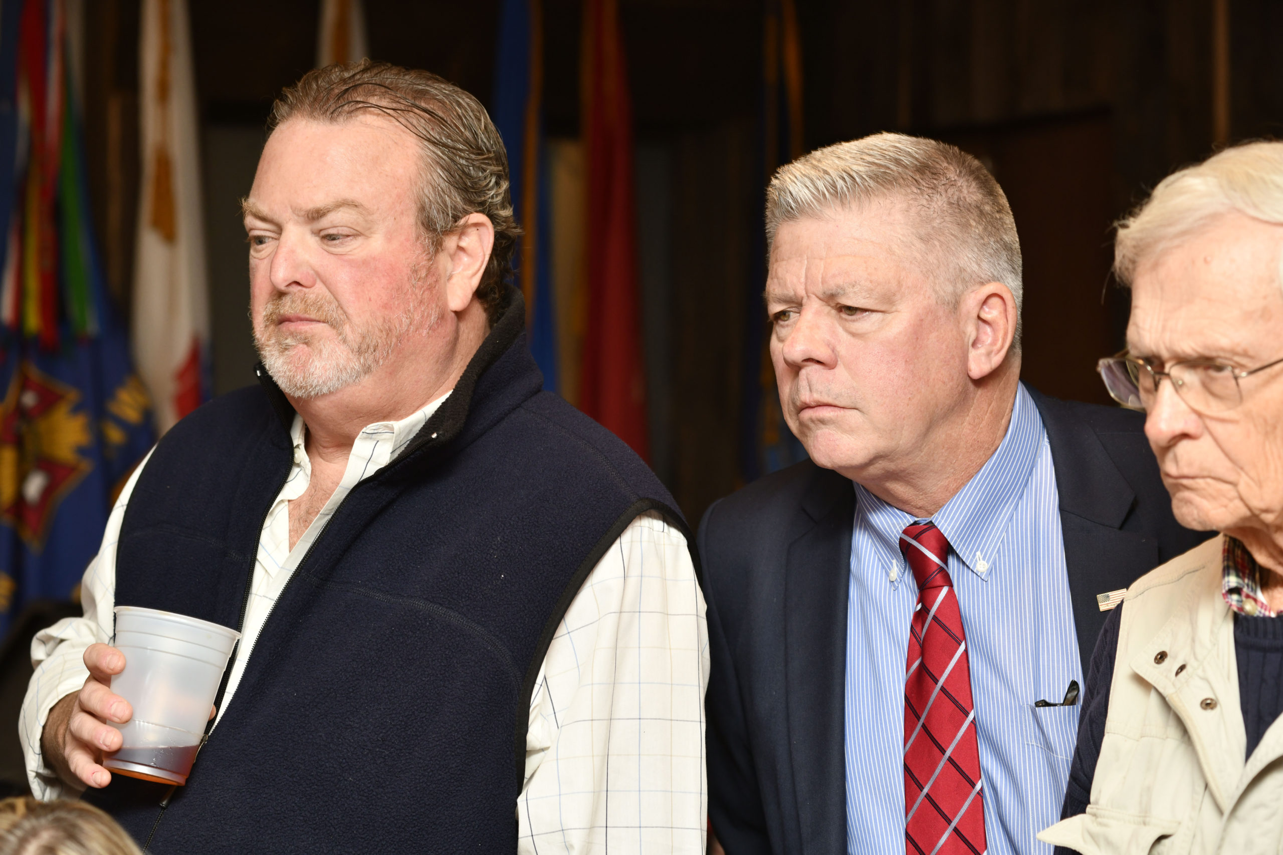 Pat Gunn and Southampton Republican Committee Chairman David Betts watch the results come in.  DANA SHAW