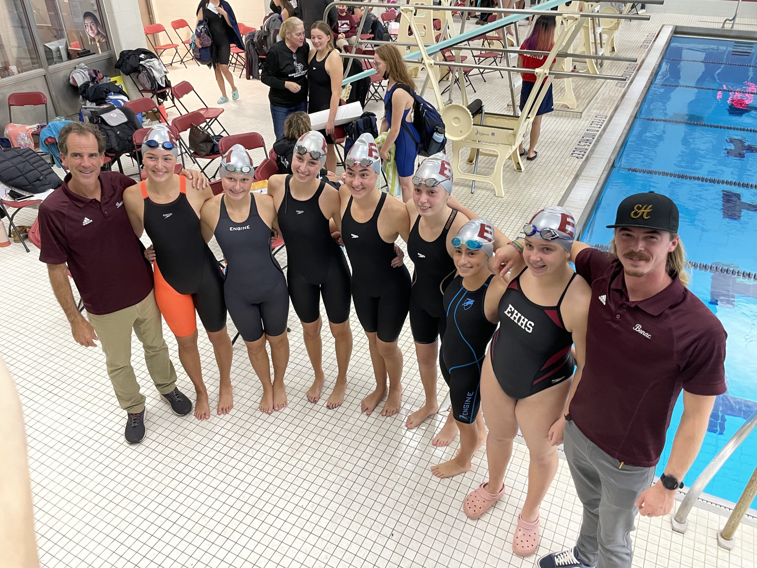 The East Hampton girls swim team at the Section XI Championships this past weekend.