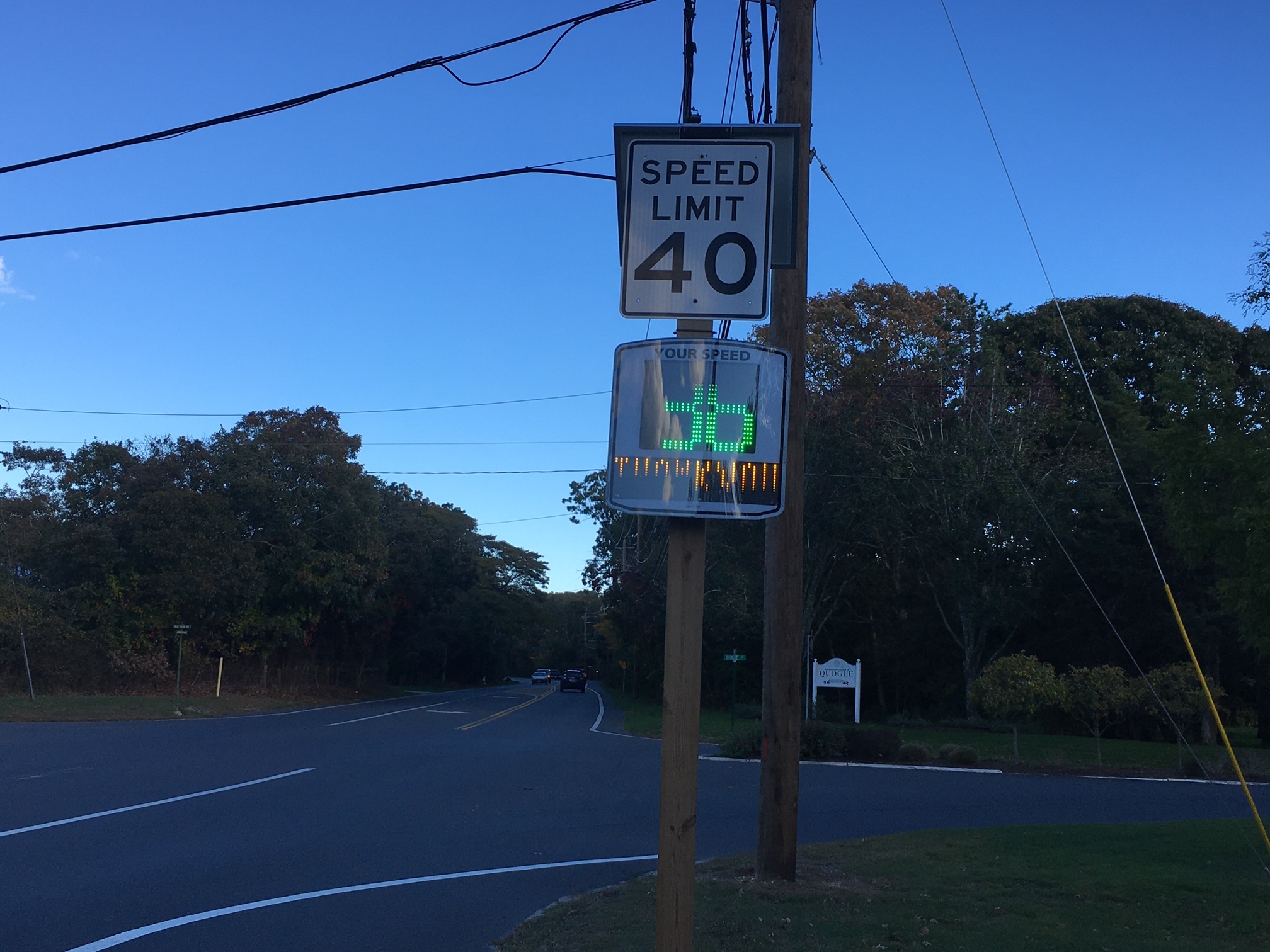 One of the speed signs on Montauk Highway in Quogue Village.
