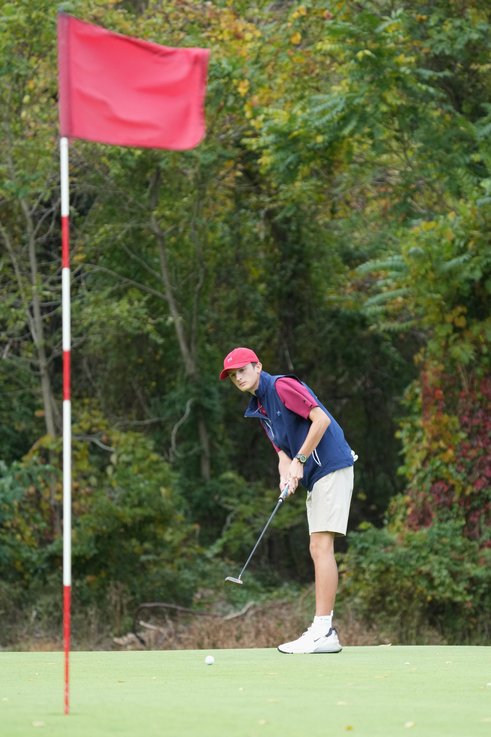 Southampton's Jack Browne putts during the first day of the Suffolk County Boys Golf Championships at Smithtown Landing on October 25.