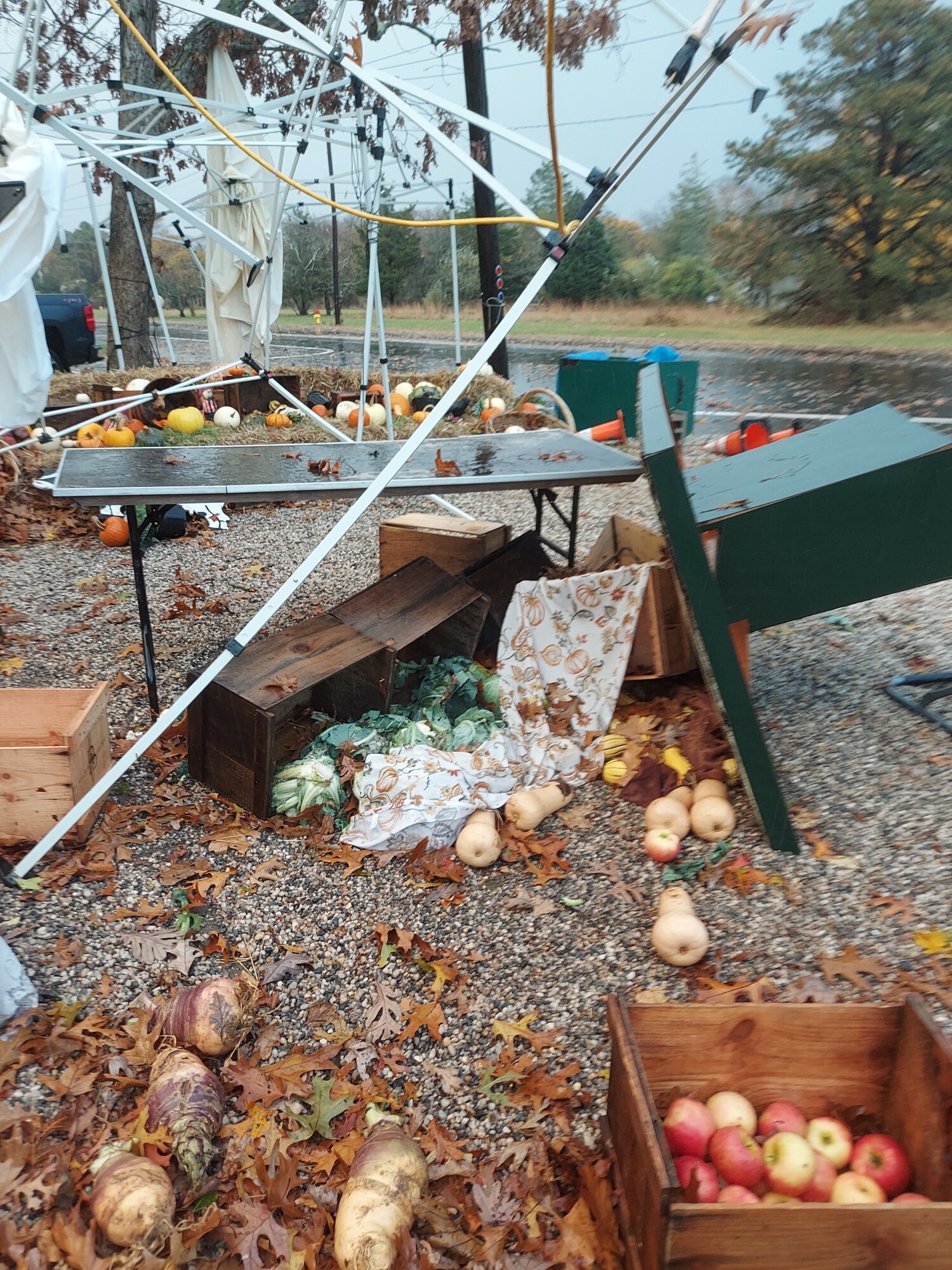 Aftermath from Saturday's storm at the Farmers Market Farm Stand in Westhampton.