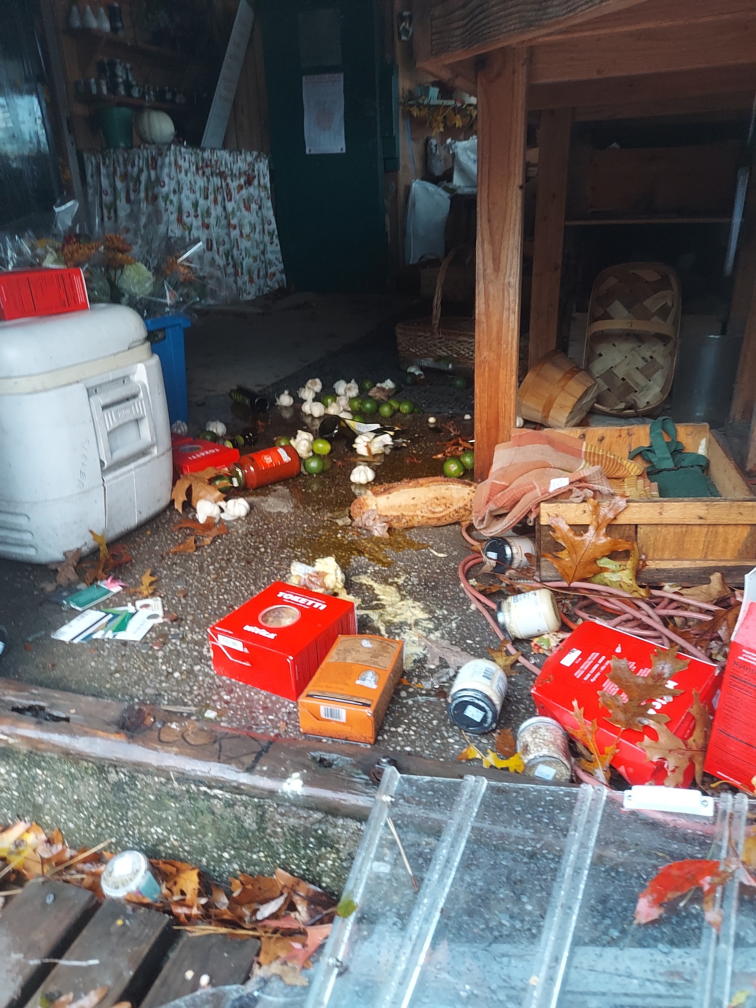 Aftermath from Saturday's storm at the Farmers Market Farm Stand in Westhampton.