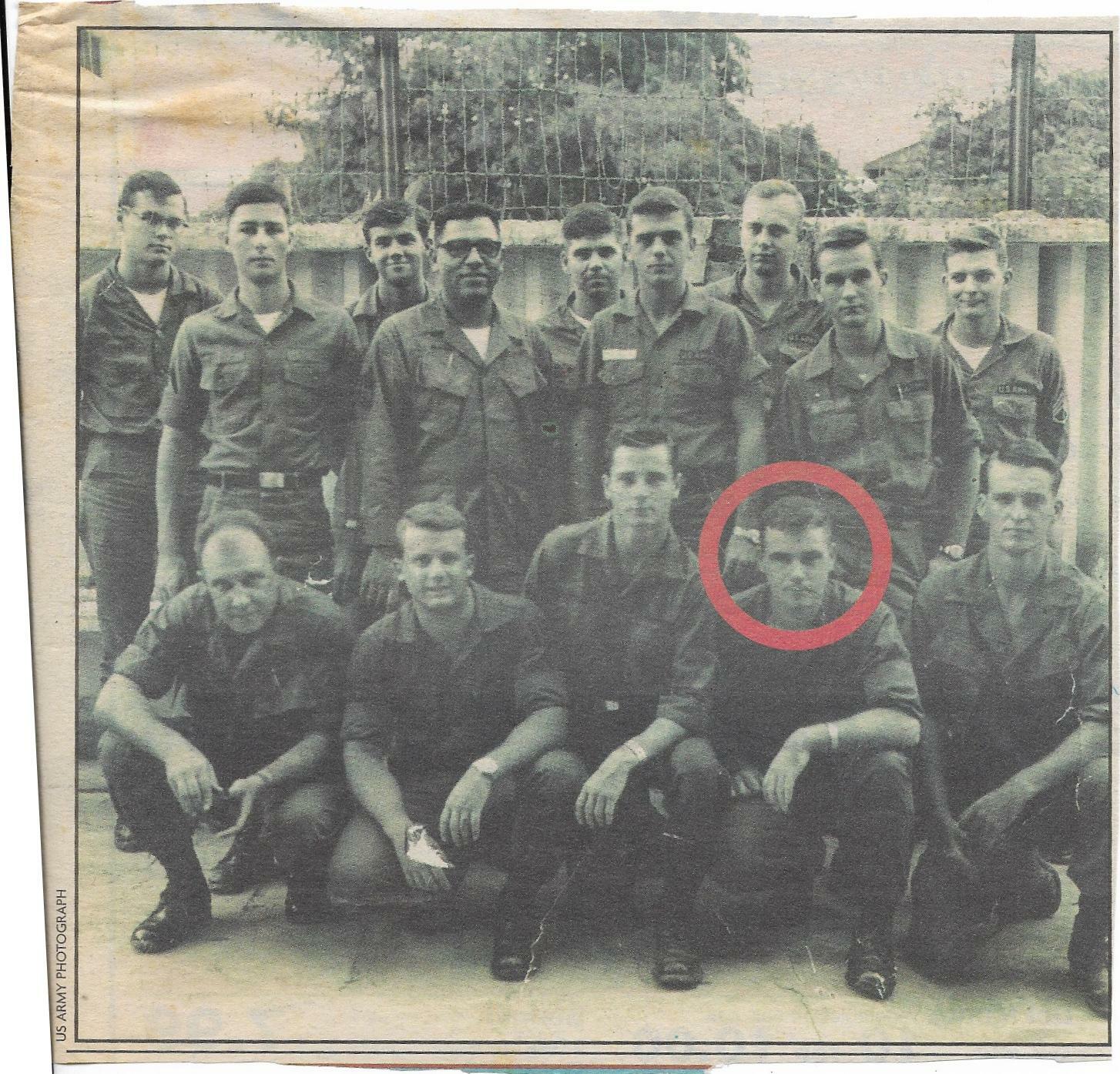Brian Carabine, circled, in Vietnam in 1967.