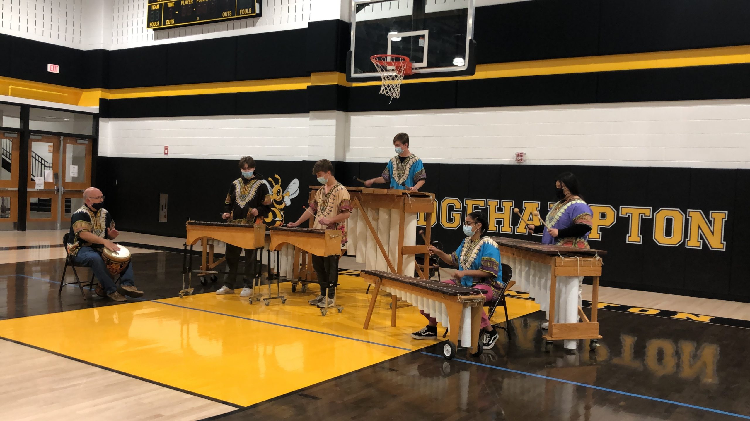 The Marimbas Club at the Bridgehampton School performing at a recent board of education meeting. The group, led by Bridgehampton music teacher David Elliott,  was the only student group invited to the Long Island Day of Percussion, set for January 21.