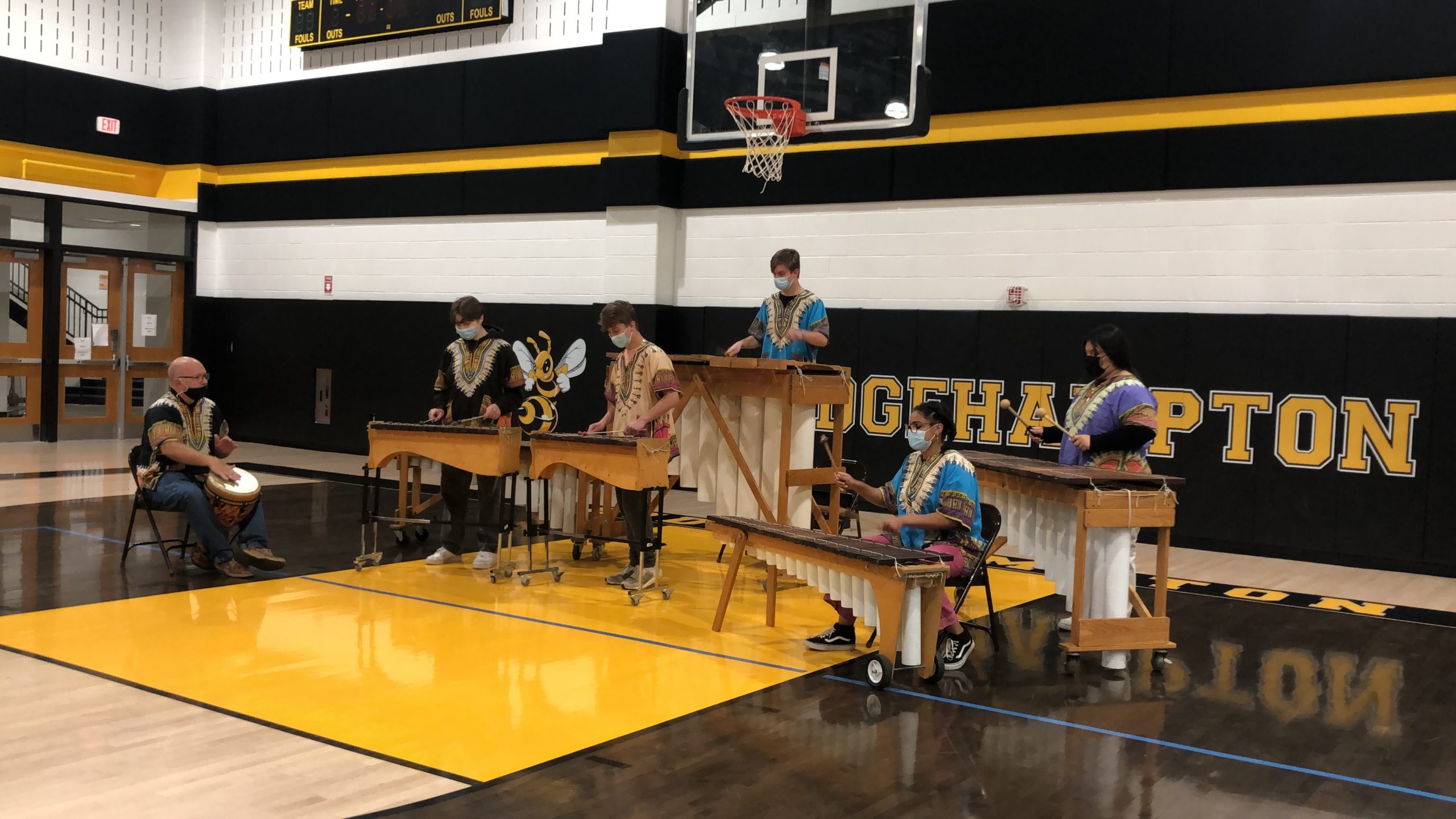 The Marimbas Club at the Bridgehampton School performing at a recent board of education meeting. The group, led by Bridgehampton music teacher David Elliott,  was the only student group invited to the Long Island Day of Percussion, set for January 21.