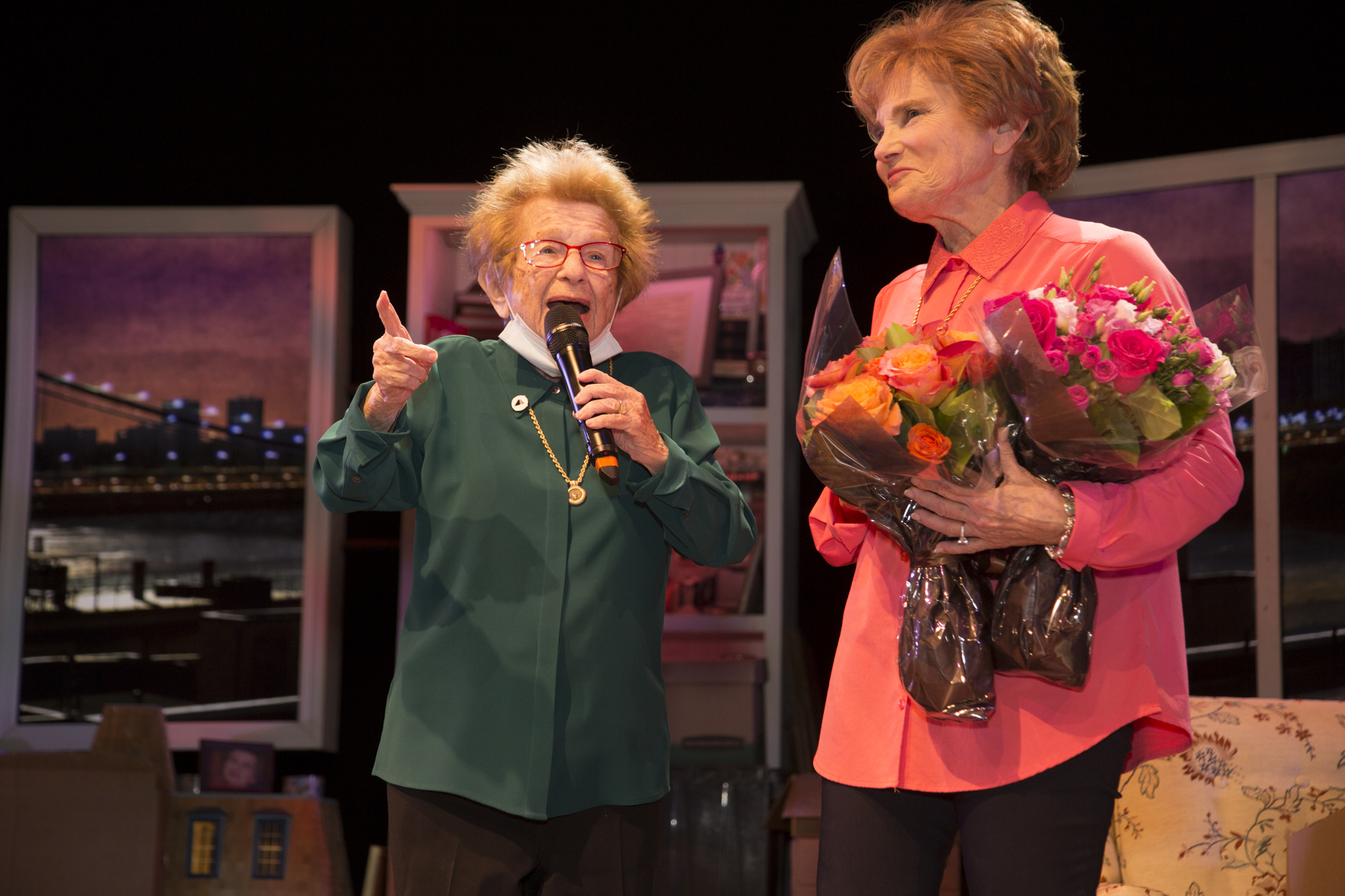 Dr. Ruth Westheimer and Tovah Feldshuh celebrate following the successful opening night of 