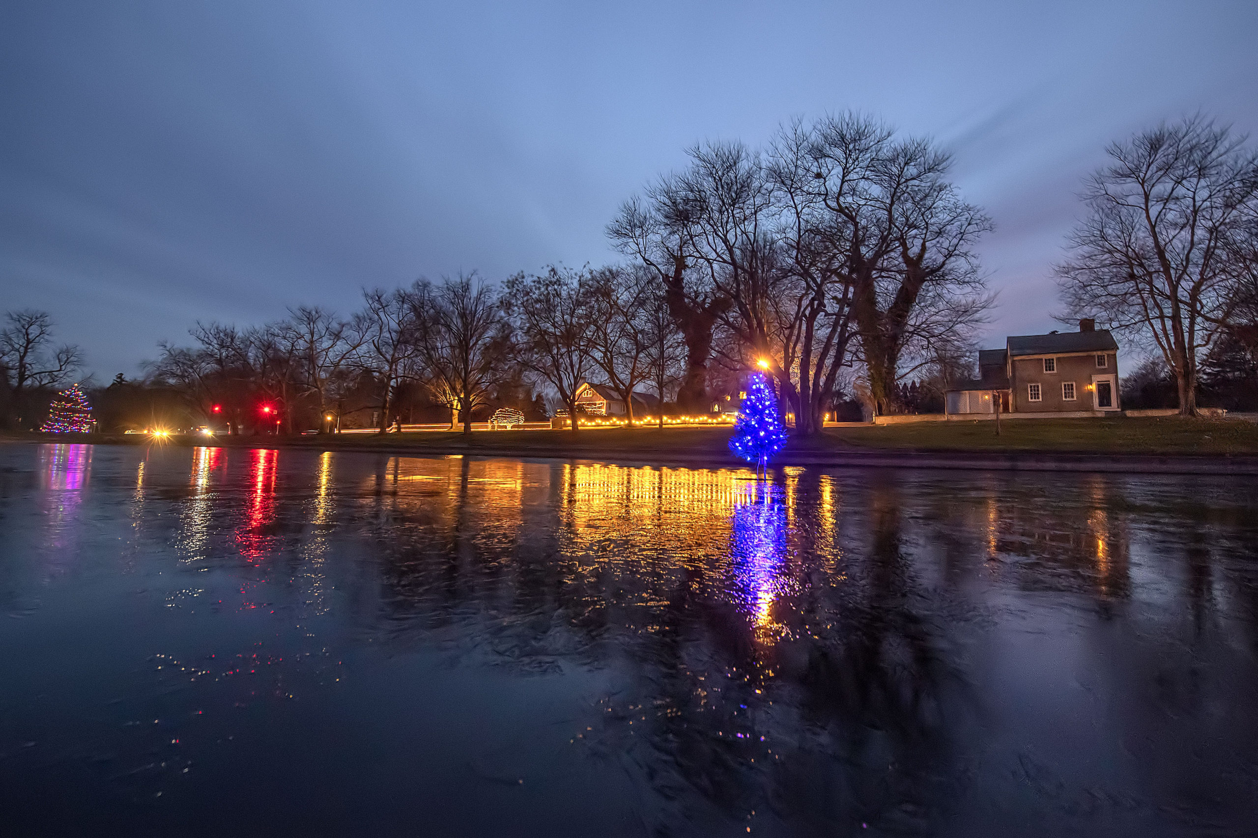 East Hampton Town Pond on Tuesday evening.  MICHAEL HELLER