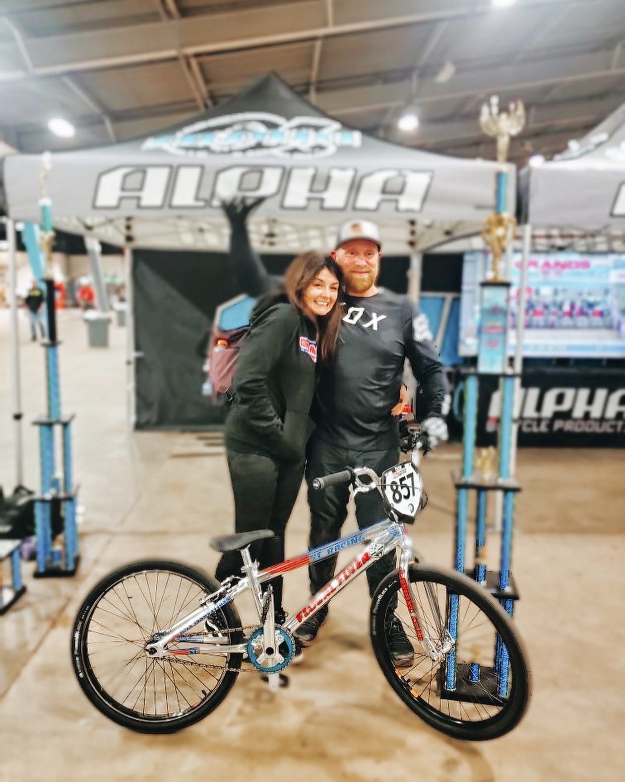 Eric Flagg with his wife Melissa after winning national BMX titles in Tulsa, Oklahoma.