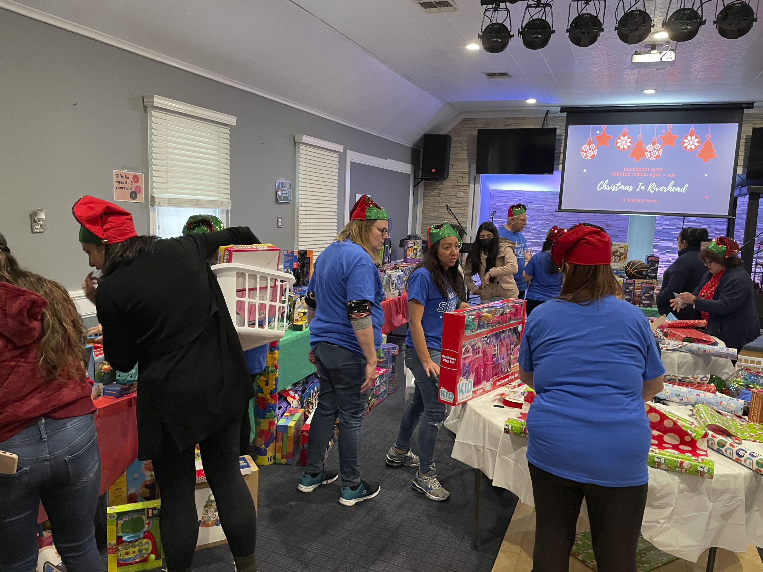 Members of Blaze Church in Flanders manned a 'toy store' in the sanctuary of the church on December 18. Parents were able to 'shop' for gifts for their kids.