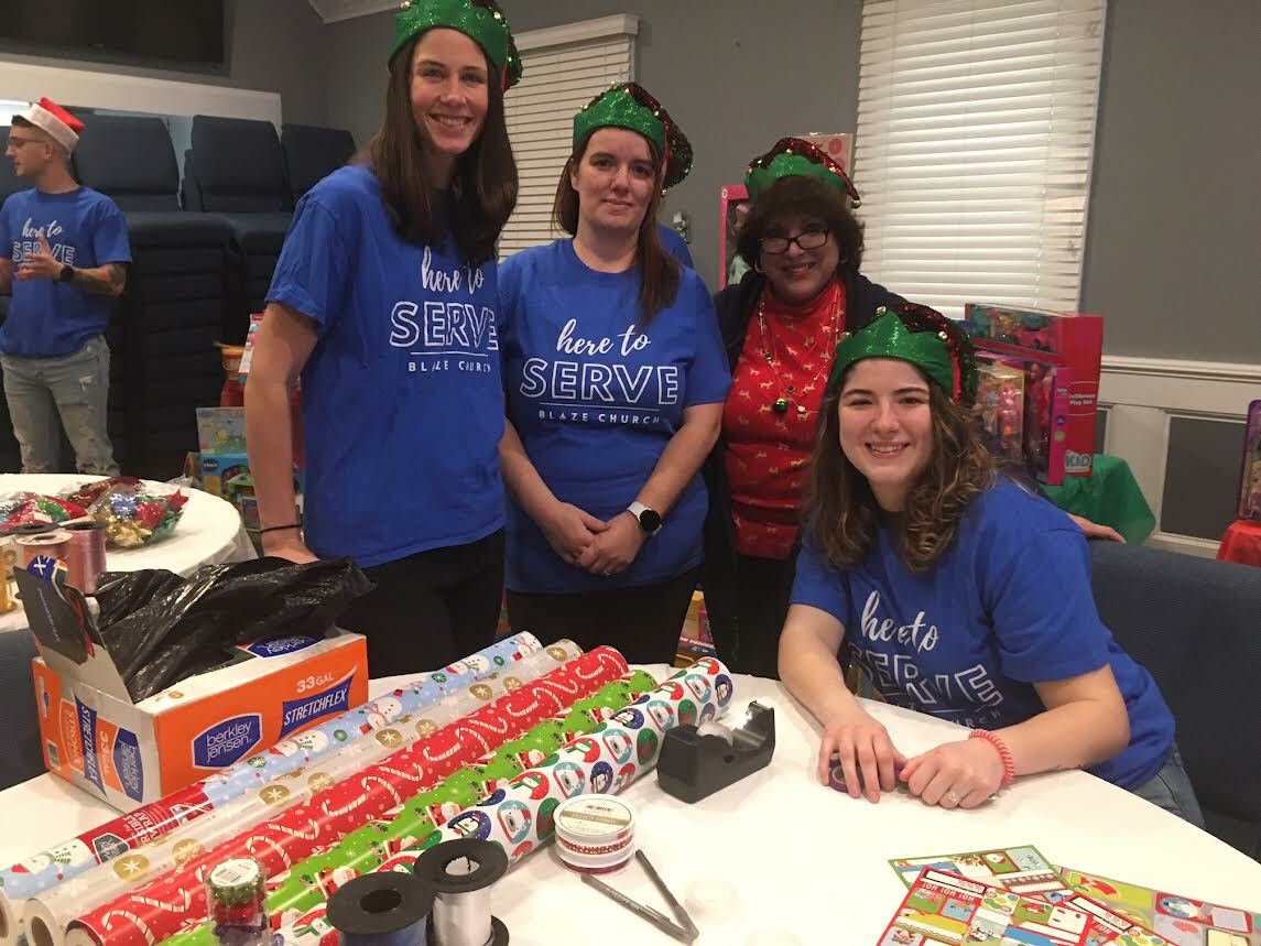 The team of  congregants dedicated to wrapping the gifts.