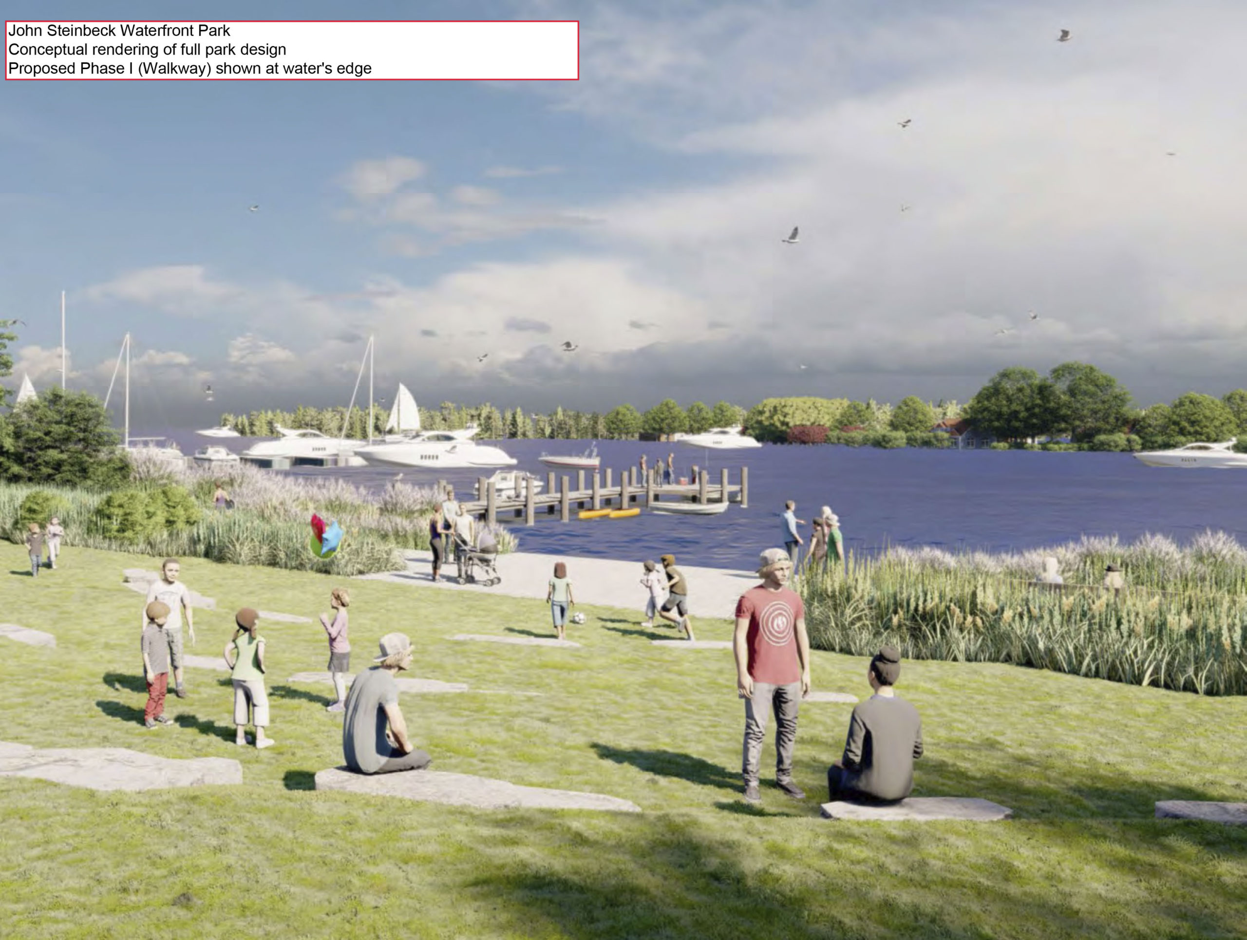 A rendering of the planned waterfront walkway in Sag Harbor Village's John Steinbeck Waterfront Park. COURTESY SAG HARBOR VILLAGE