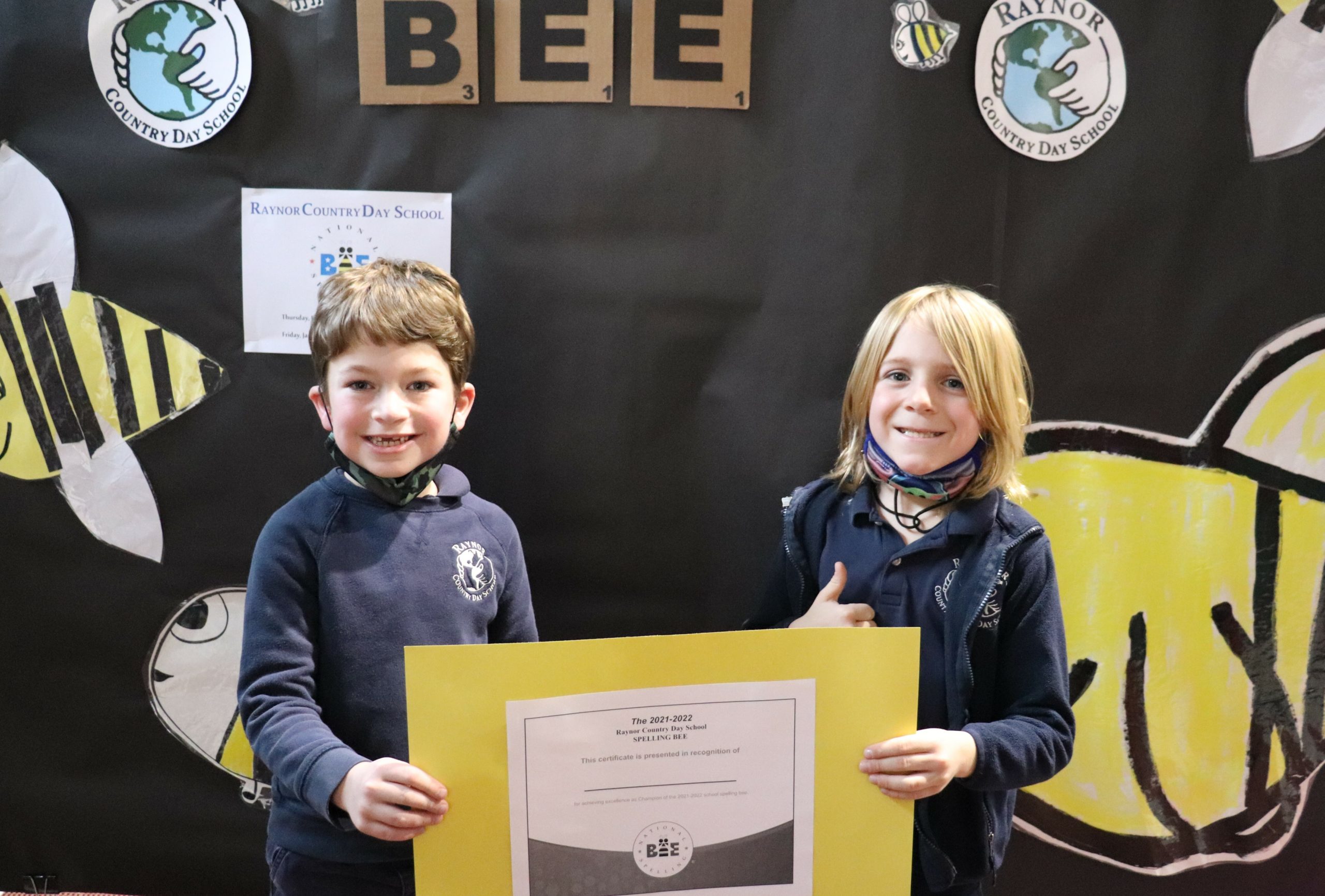 First-grader John Everitt and second-grader Porter Faulk  were named co-champions at Raynor Country Day School's Day One Spelling Bee event.  The co-champions moved onto the final round with the senior students and were eventually defeated by Rebecca Bartha.