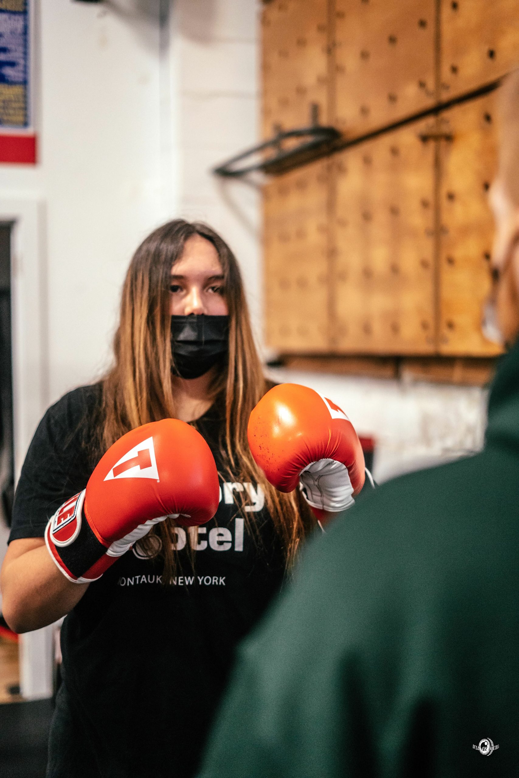 Hampton Bays student Natalie Acevedo works on her boxing stance. DYLAN FLORES