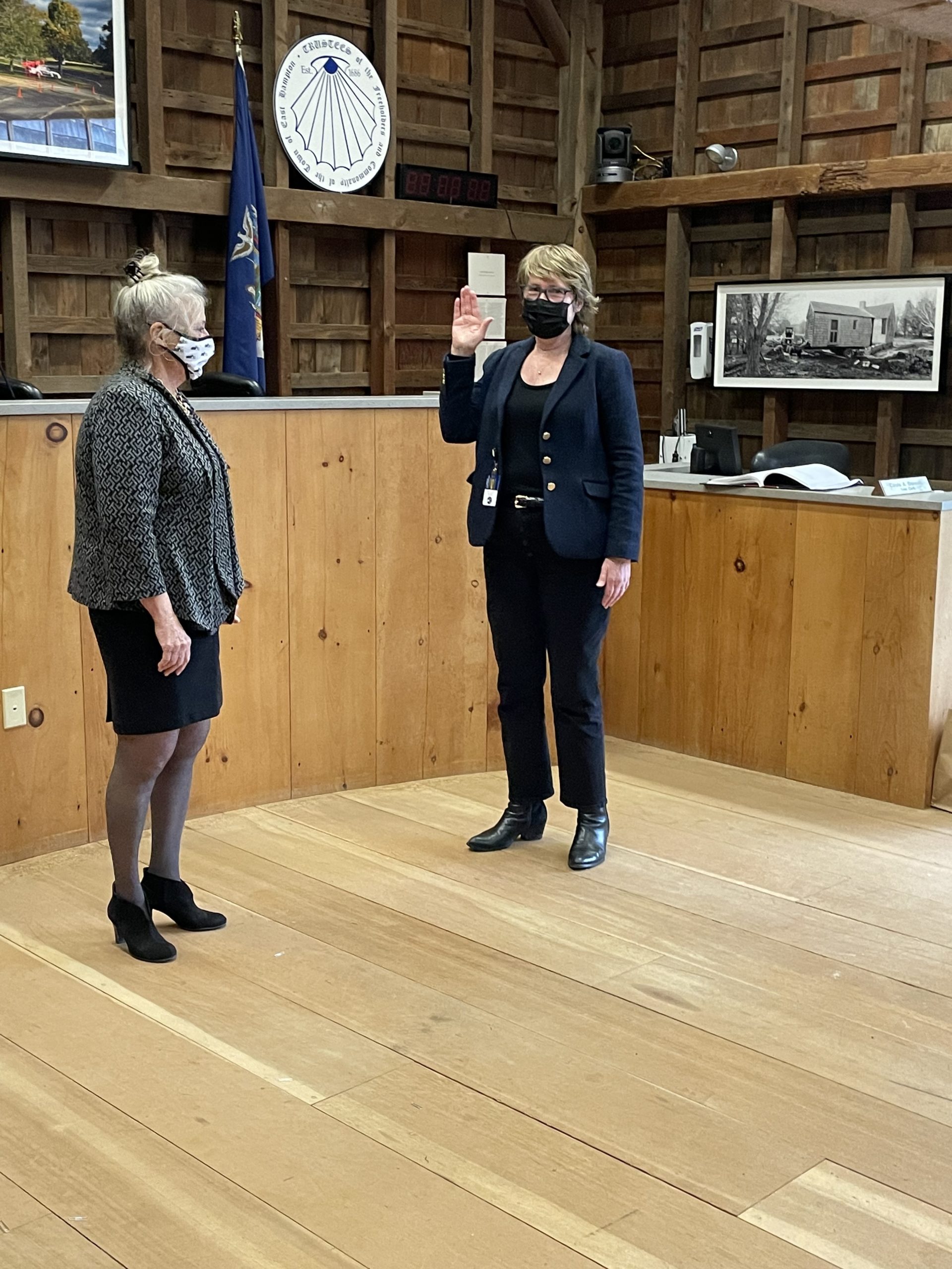 Councilwoman Kathee Burke-Gonzalez was sworn in to a third term on the Town Board on Friday.